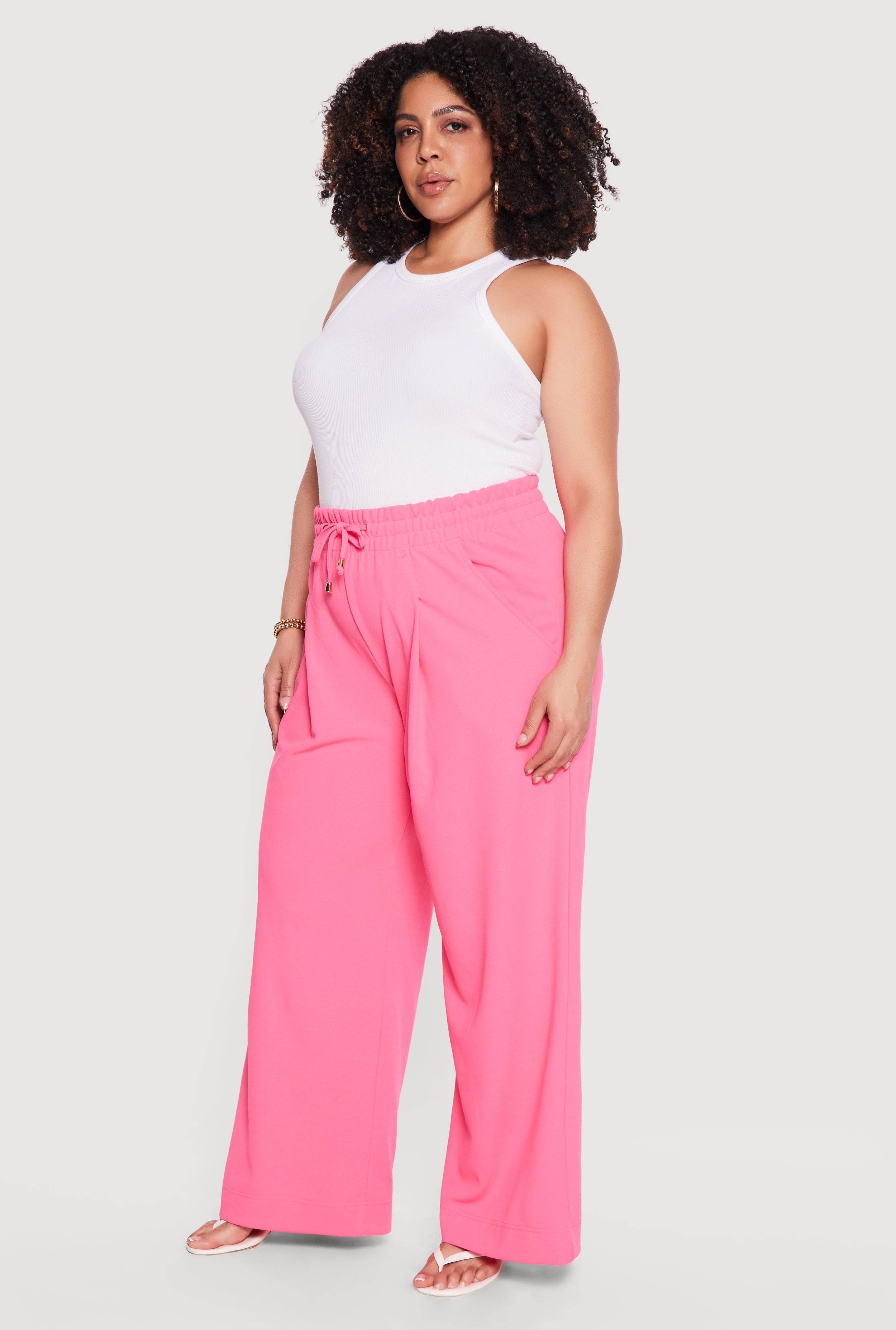 Plus Size High Waisted Crepe Knit Palazzo Pants
