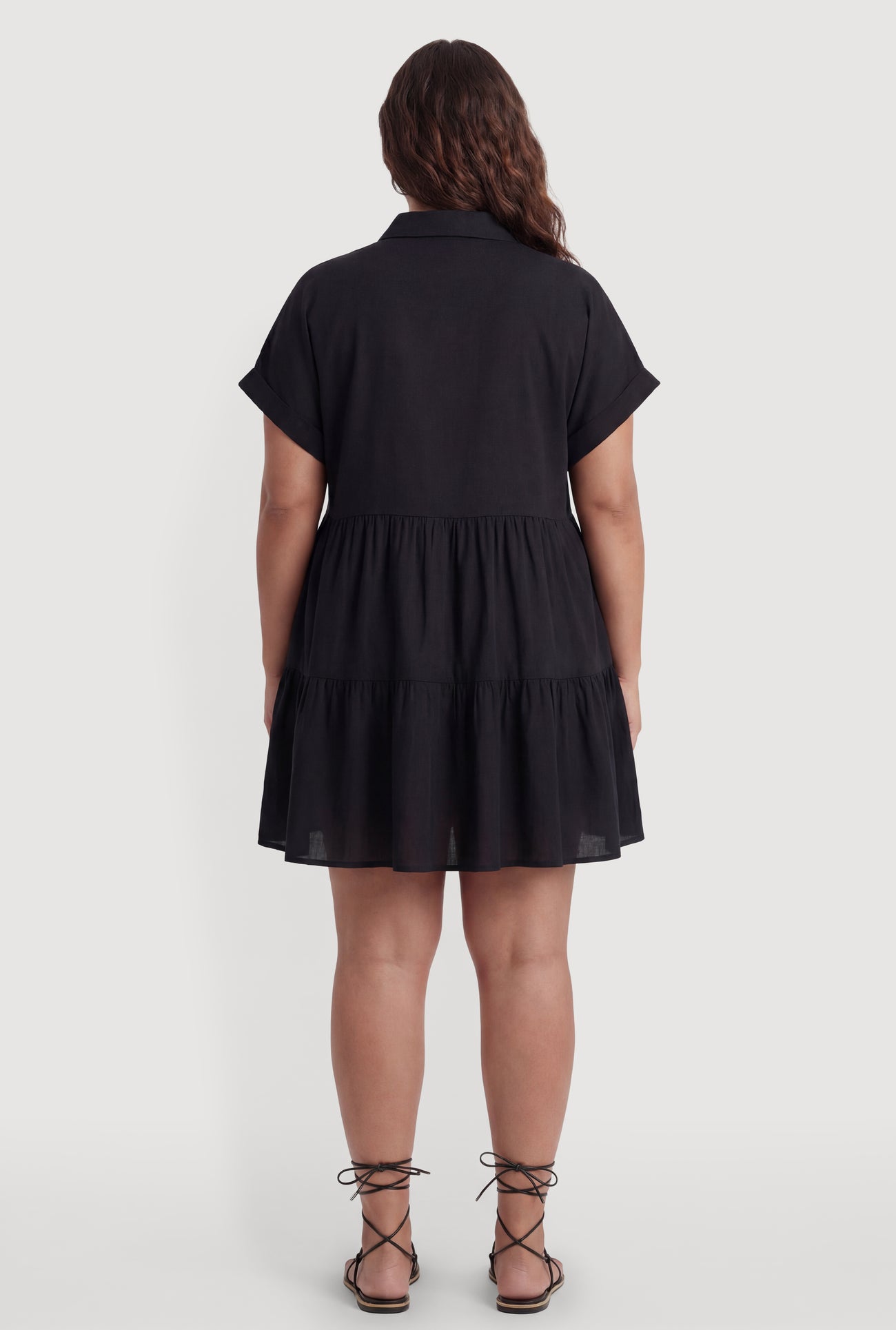 Plus Size Ruffle Tiered Button Front Shirt Dress