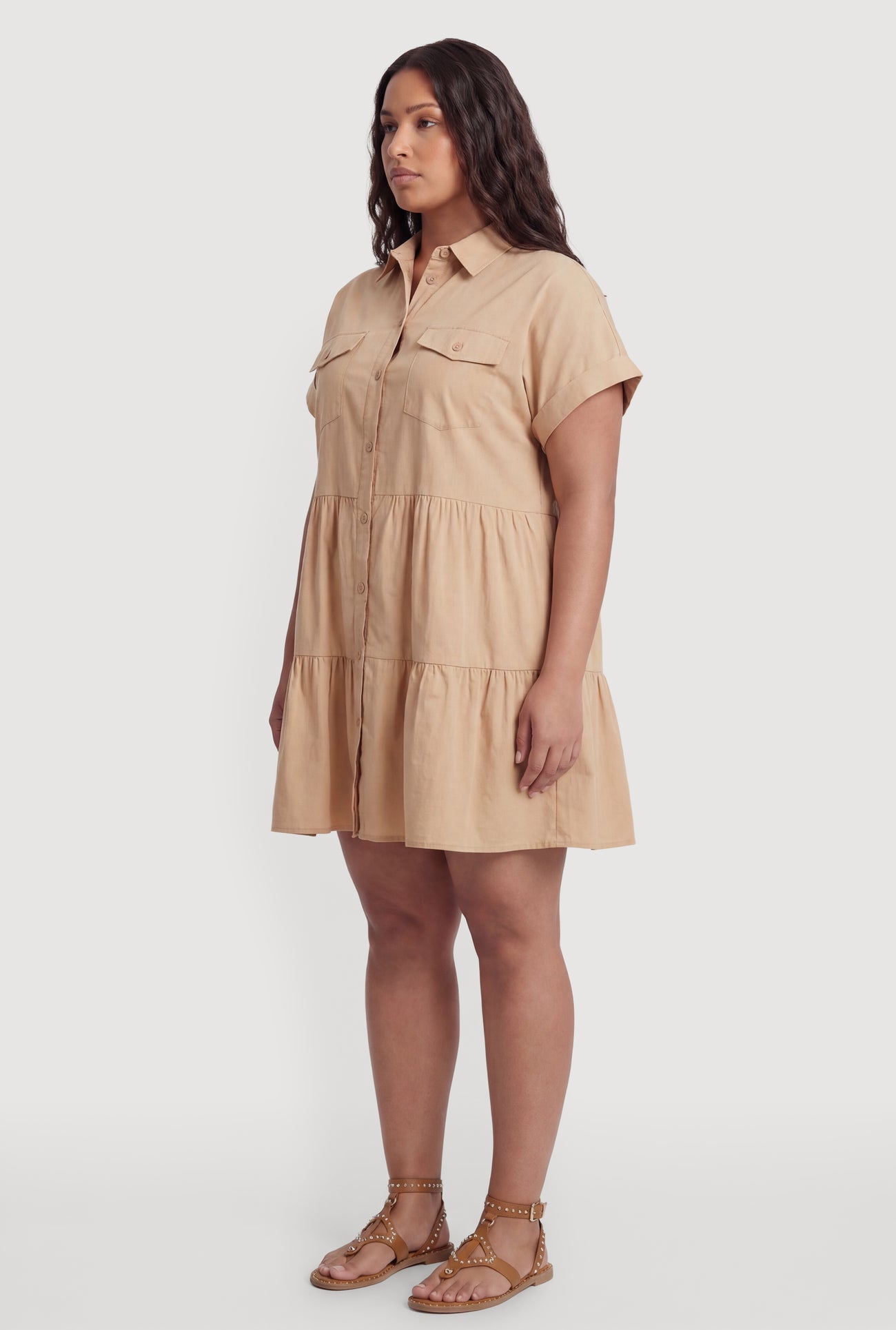 plus size layered ruffle dress Final Sale Plus Size Sleeveless Multi Layered Ruffle Chambray Dress in Denim Color