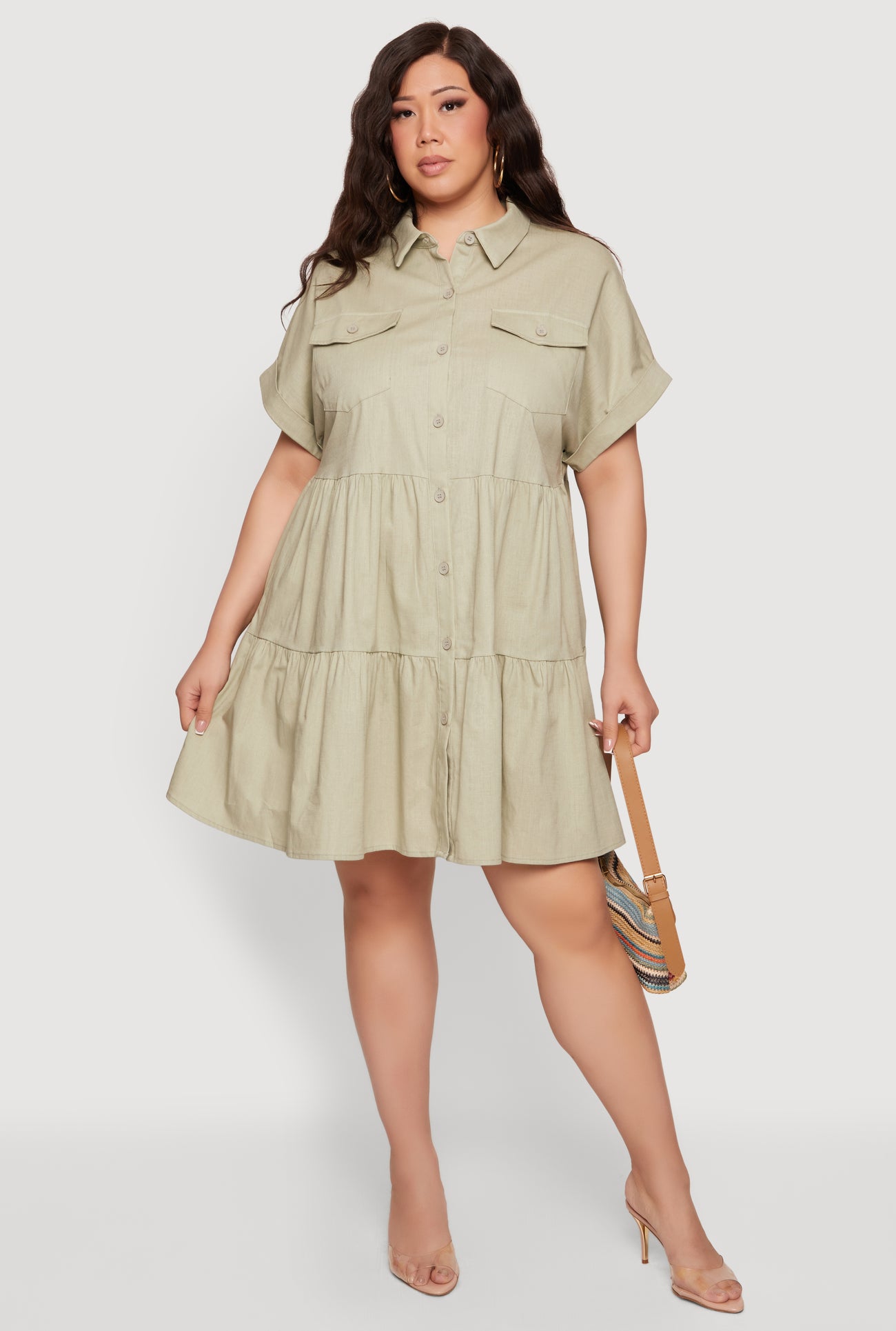 Plus Size Ruffle Tiered Button Front Shirt Dress Plus Size Ruffle Tiered Button Front Shirt Dress
