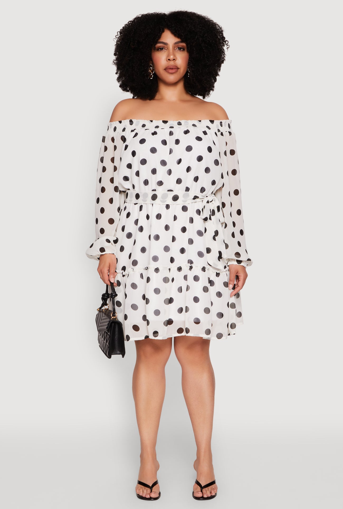 Plus Size Polka Dot Off The Shoulder Tiered Dress