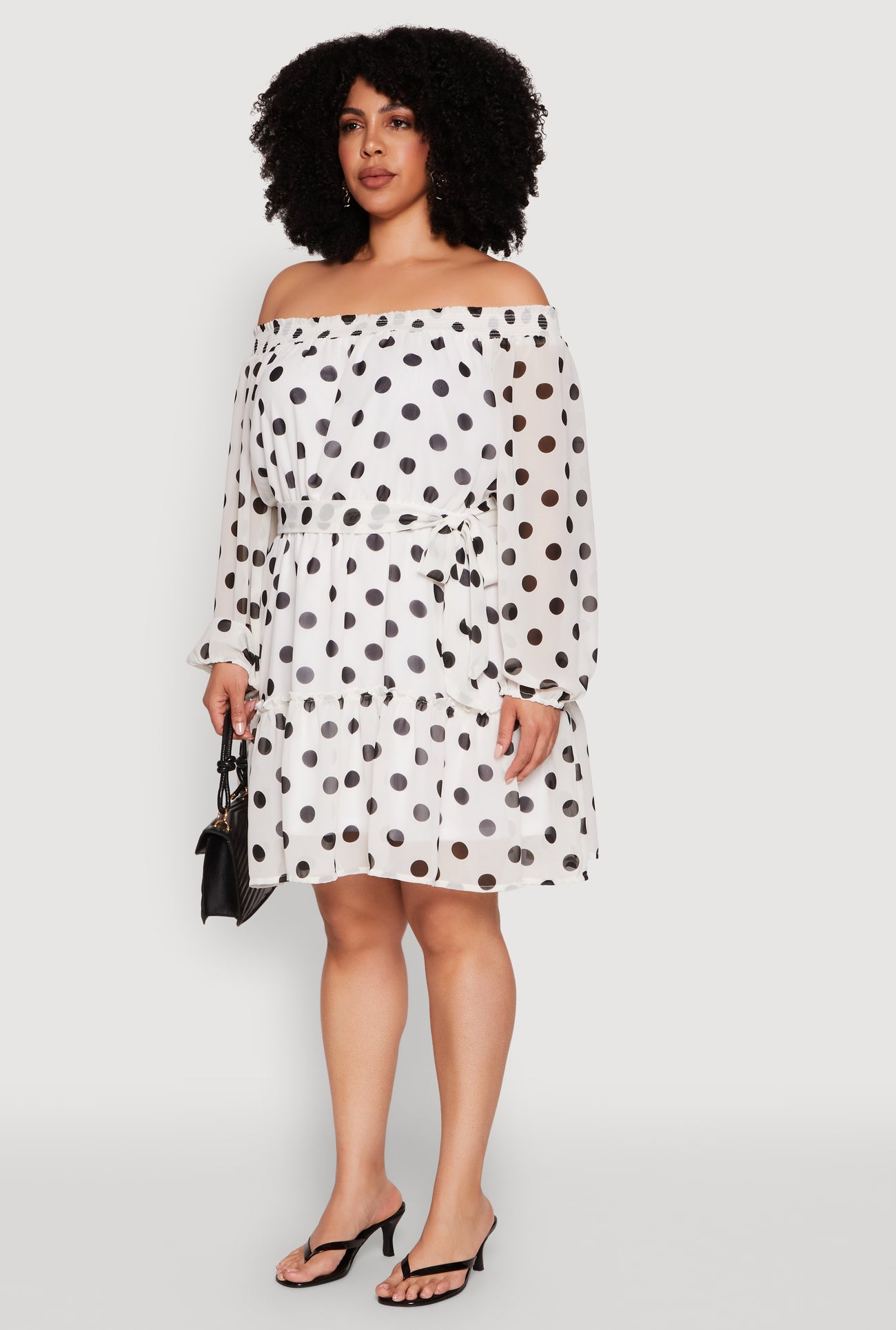 Plus Size Polka Dot Off The Shoulder Tiered Dress