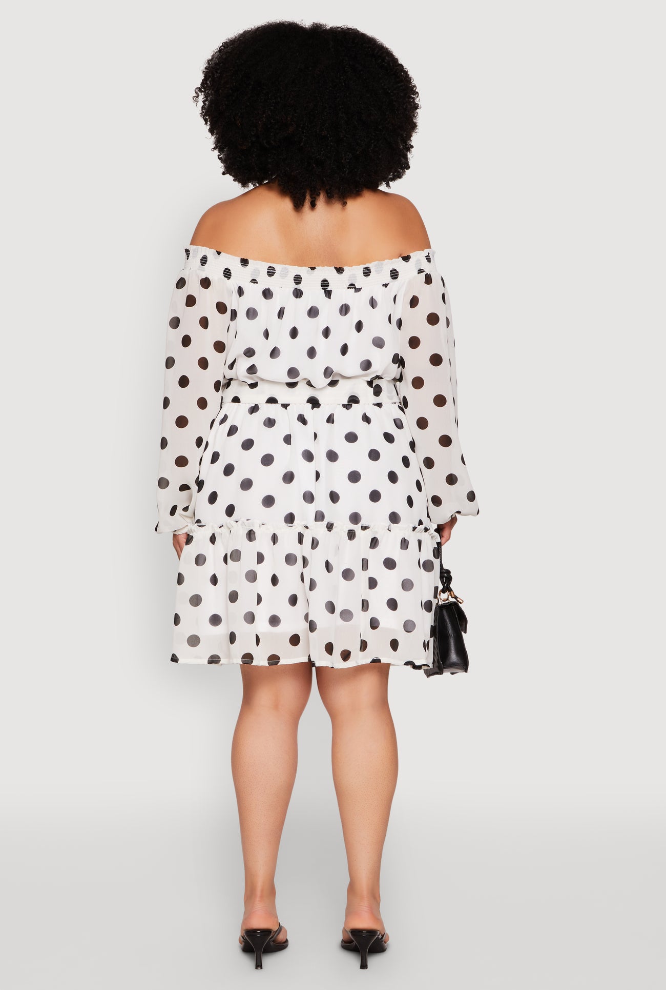 Plus Size Polka Dot Off The Shoulder Tiered Dress
