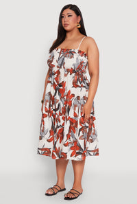 Plus Size Floral Print Smocked Tiered Midi Dress