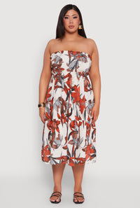 Plus Size Floral Print Smocked Tiered Midi Dress