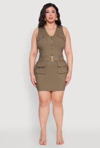 Plus Size Collared Cargo Pocket Dress