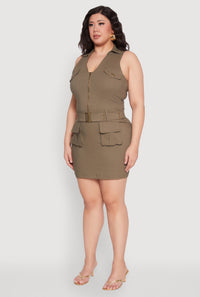 Plus Size Collared Cargo Pocket Dress