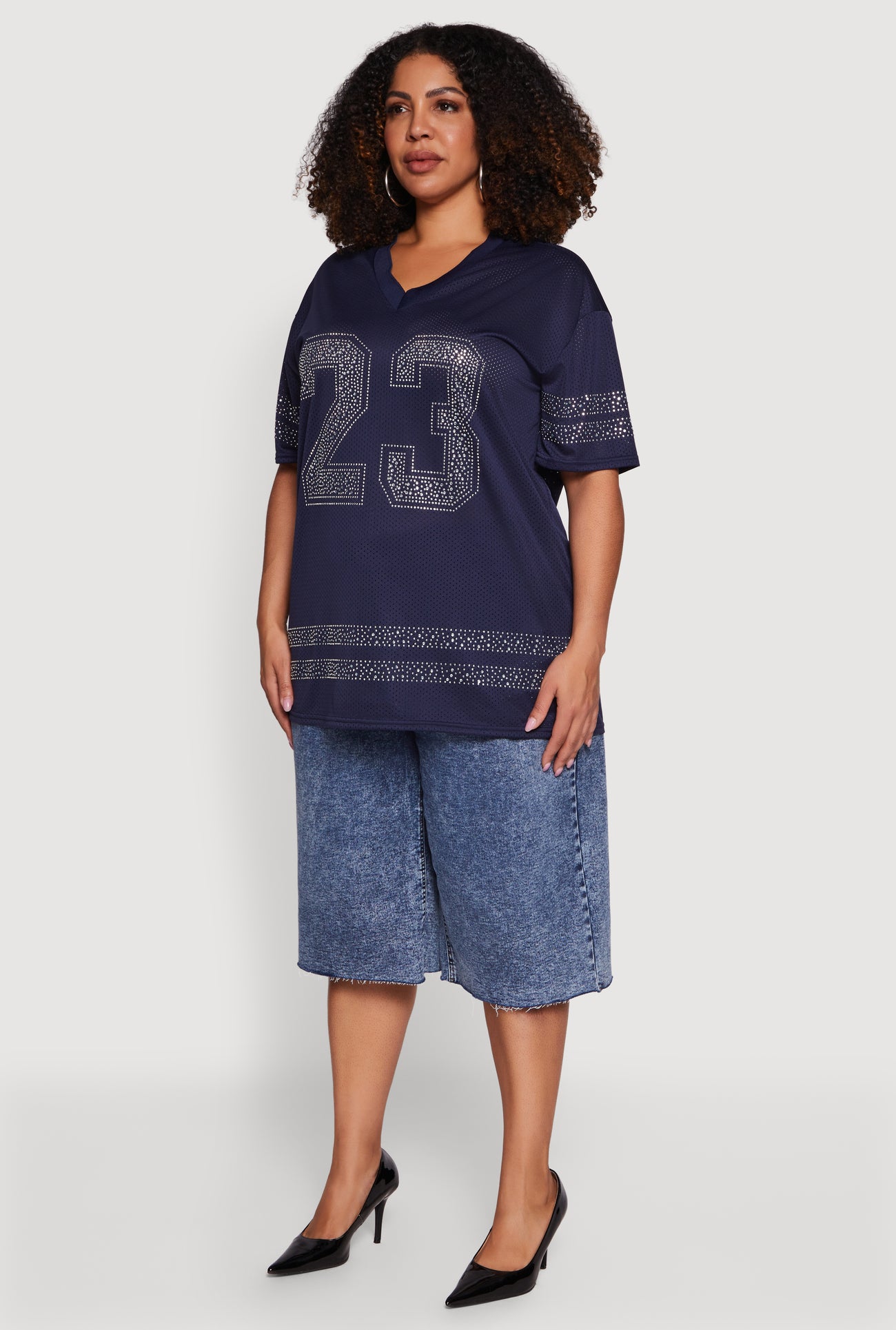 Plus Size Rhinestone Graphic Football Jersey