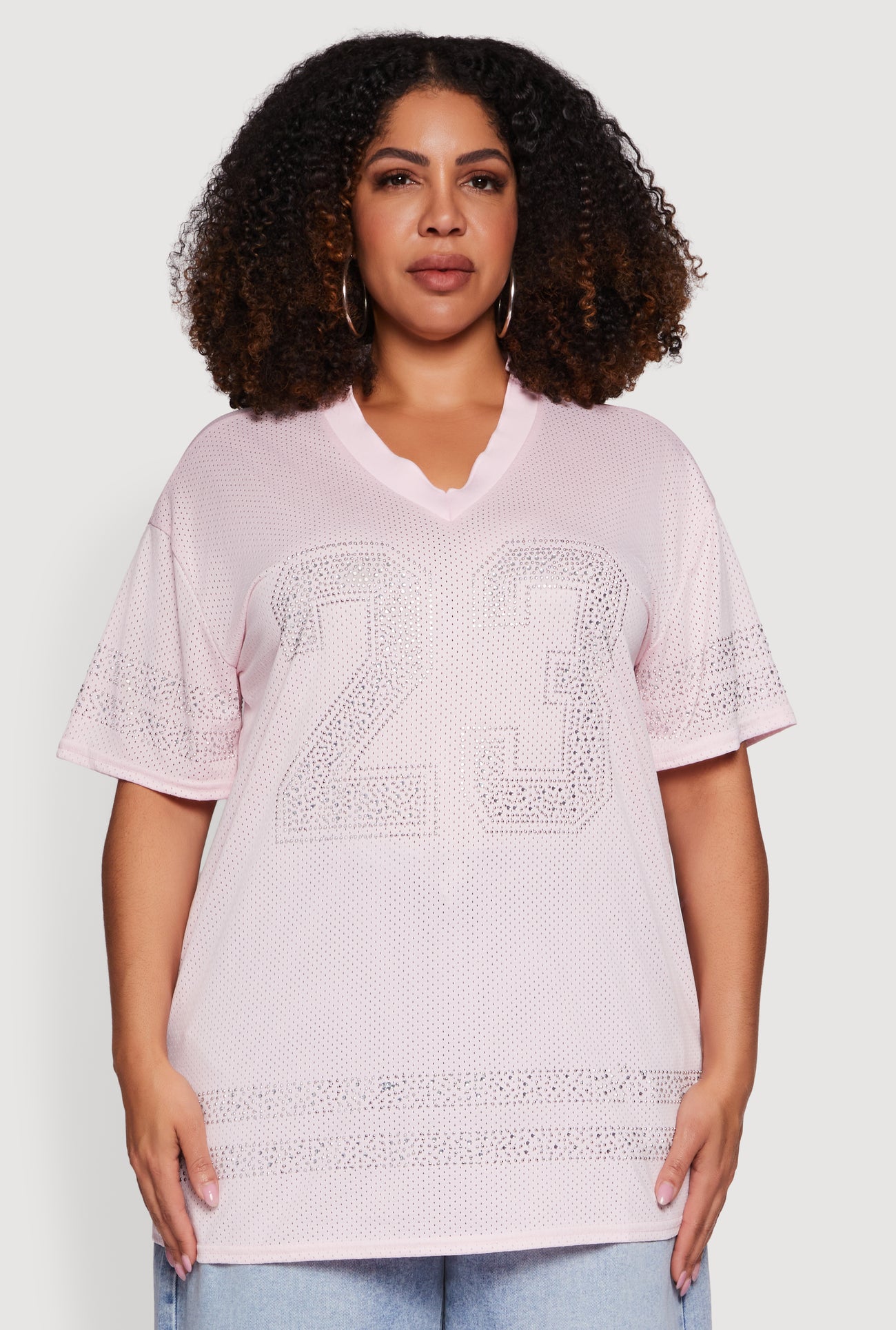 football jersey dress plus size Plus Size Rhinestone Graphic Football Jersey