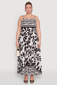 Plus Size Floral Border Print Maxi Dress