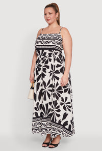 Plus Size Floral Border Print Maxi Dress