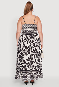 Plus Size Floral Border Print Maxi Dress