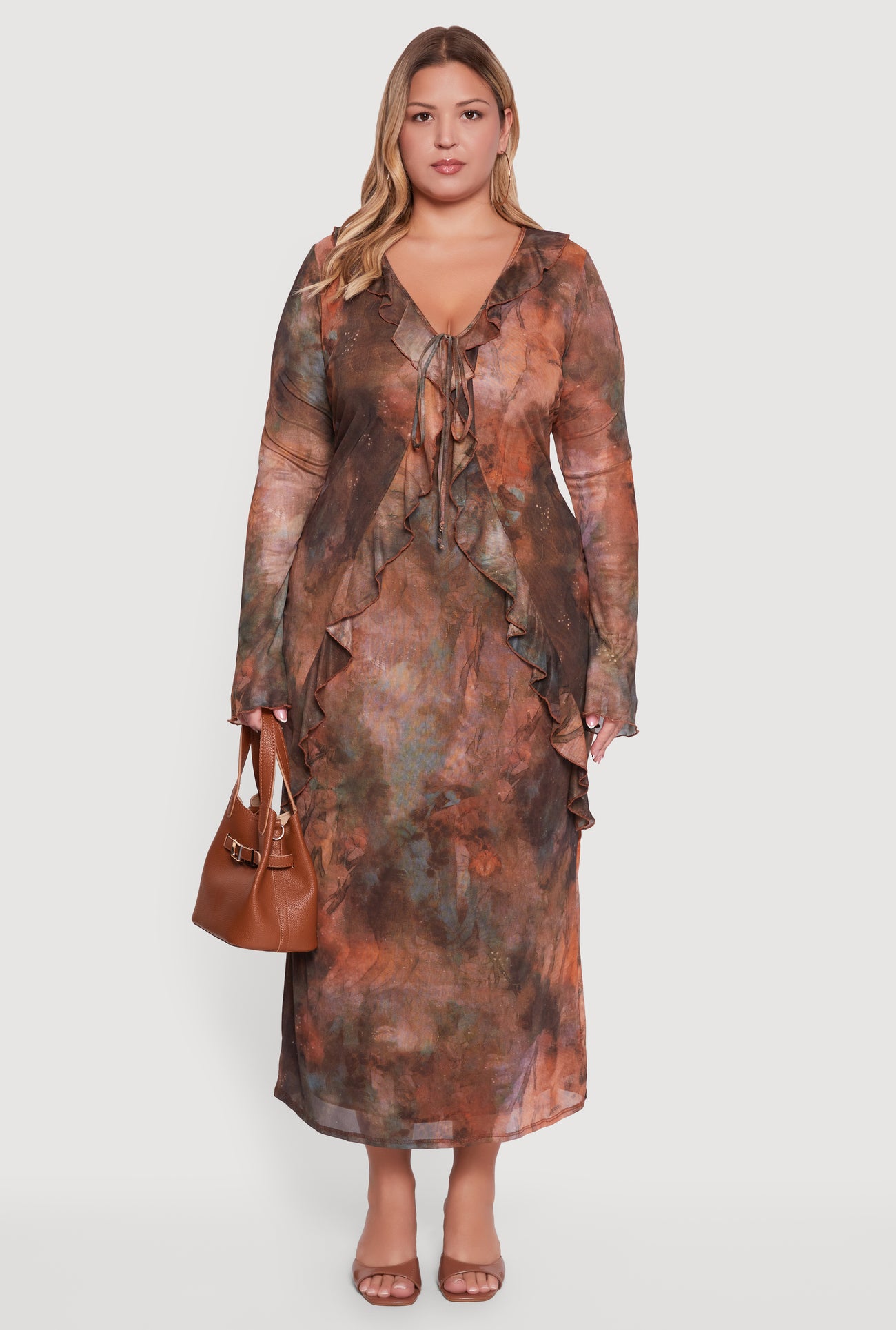 Plus Size Mesh Tie Dye Tie Front Maxi Dress