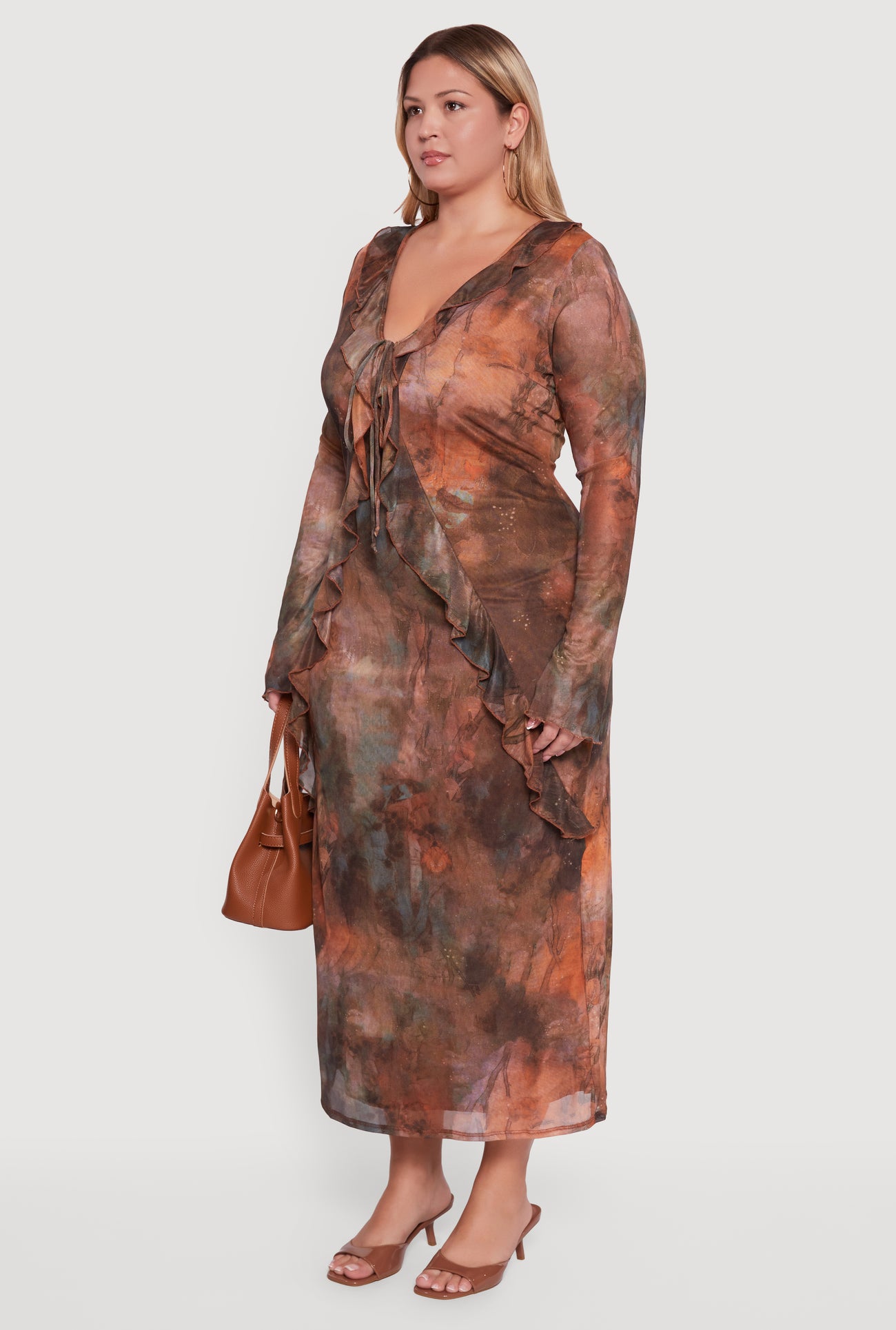 Plus Size Mesh Tie Dye Tie Front Maxi Dress