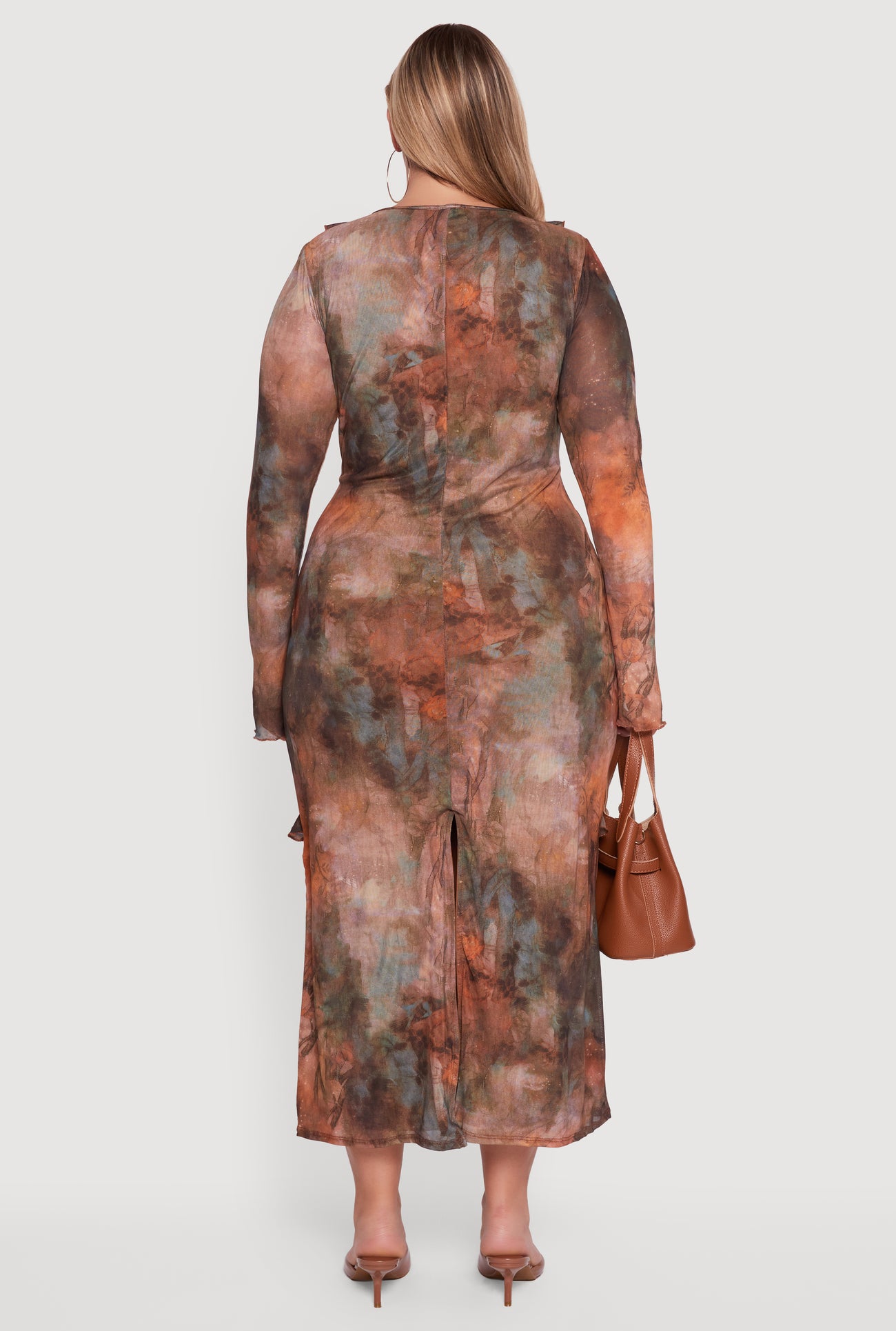 Plus Size Mesh Tie Dye Tie Front Maxi Dress