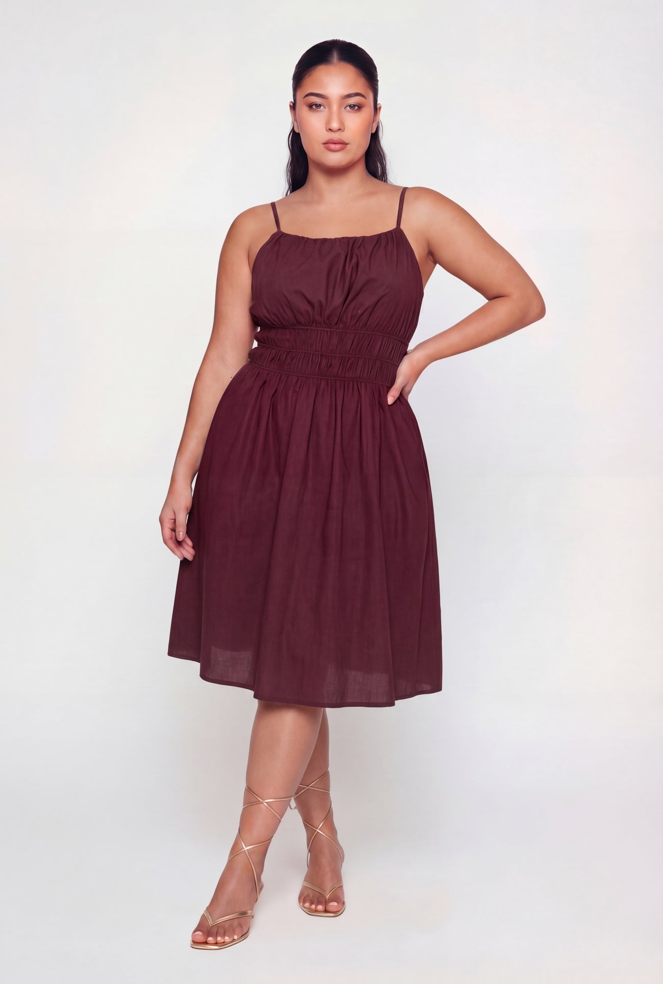 Plus Size Poplin Smocked Waist Midi Dress Plus Size Poplin Smocked Waist Midi Dress