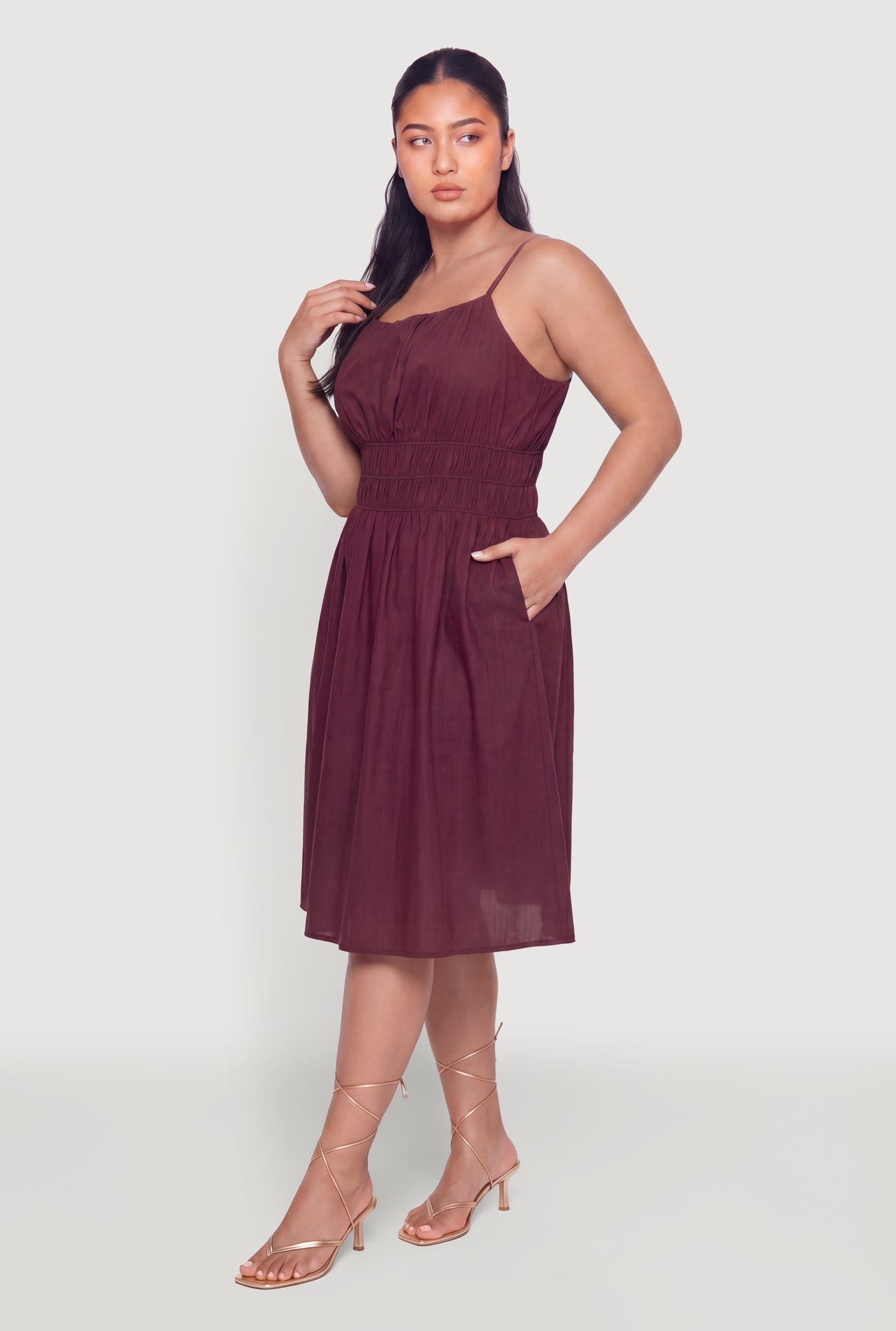 Plus Size Poplin Smocked Waist Midi Dress Plus Size Poplin Smocked Waist Midi Dress