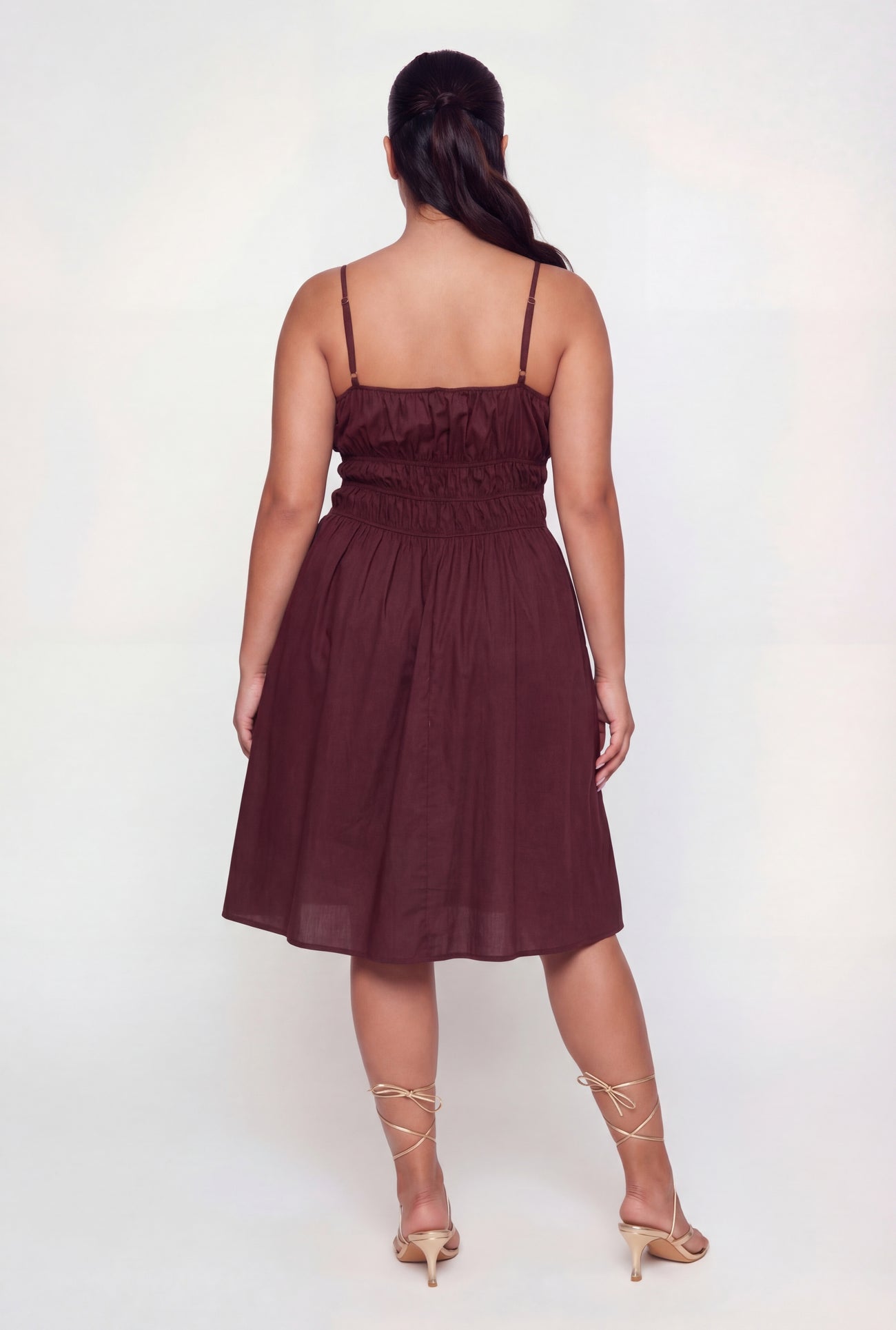Plus Size Poplin Smocked Waist Midi Dress