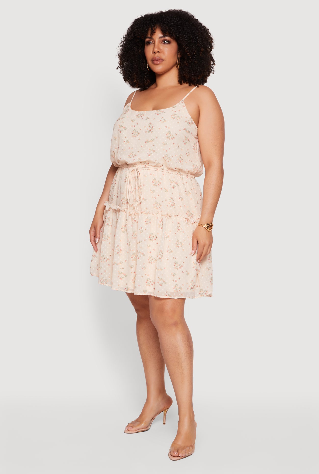 Plus Size Ditsy Floral Swiss Dot Tiered Dress