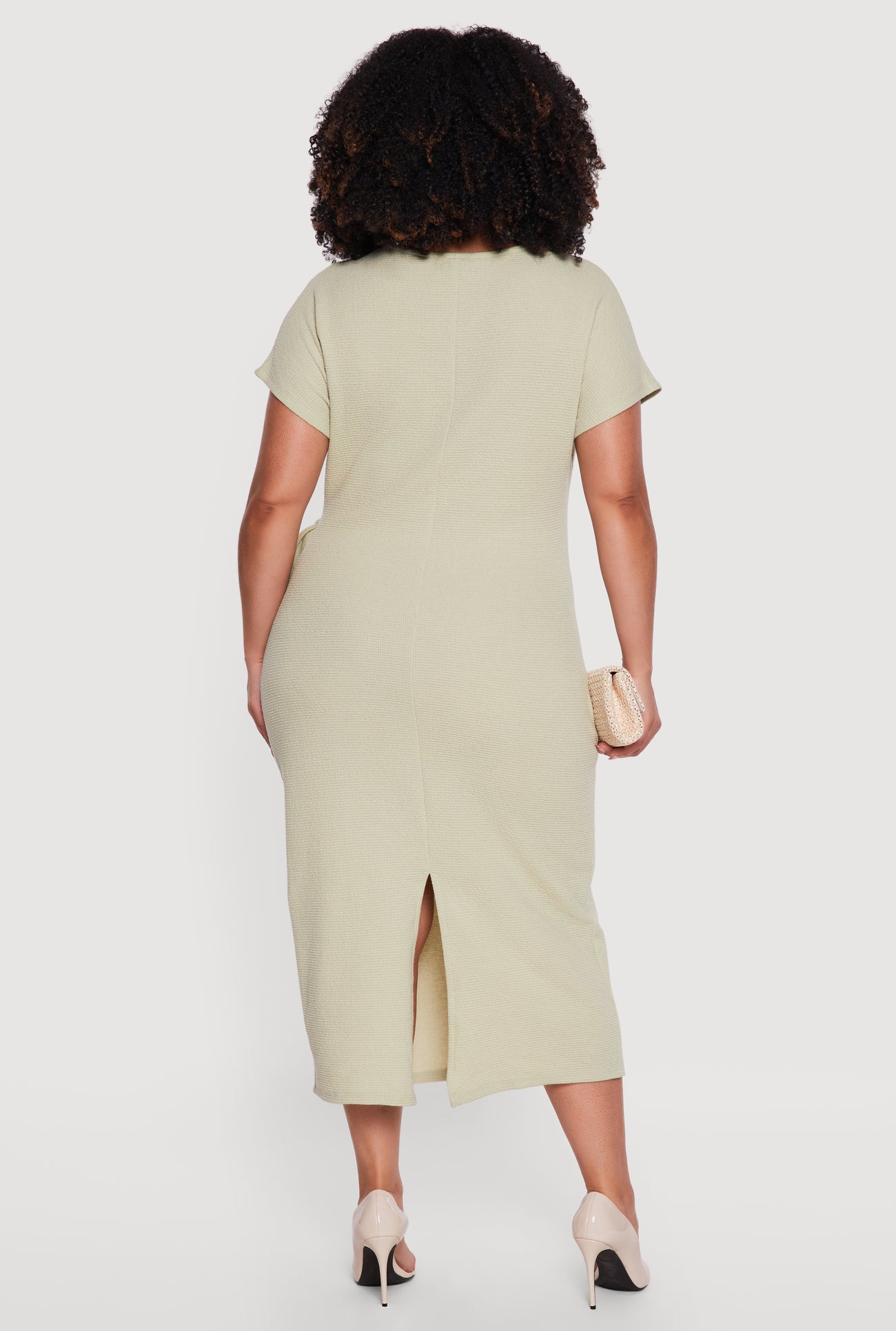 Plus Size Short Sleeve Midi Dress with Side Tie Detail