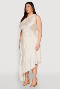 Plus Size Plisse Asymmetrical One Shoulder Dress