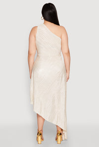 Plus Size Plisse Asymmetrical One Shoulder Dress