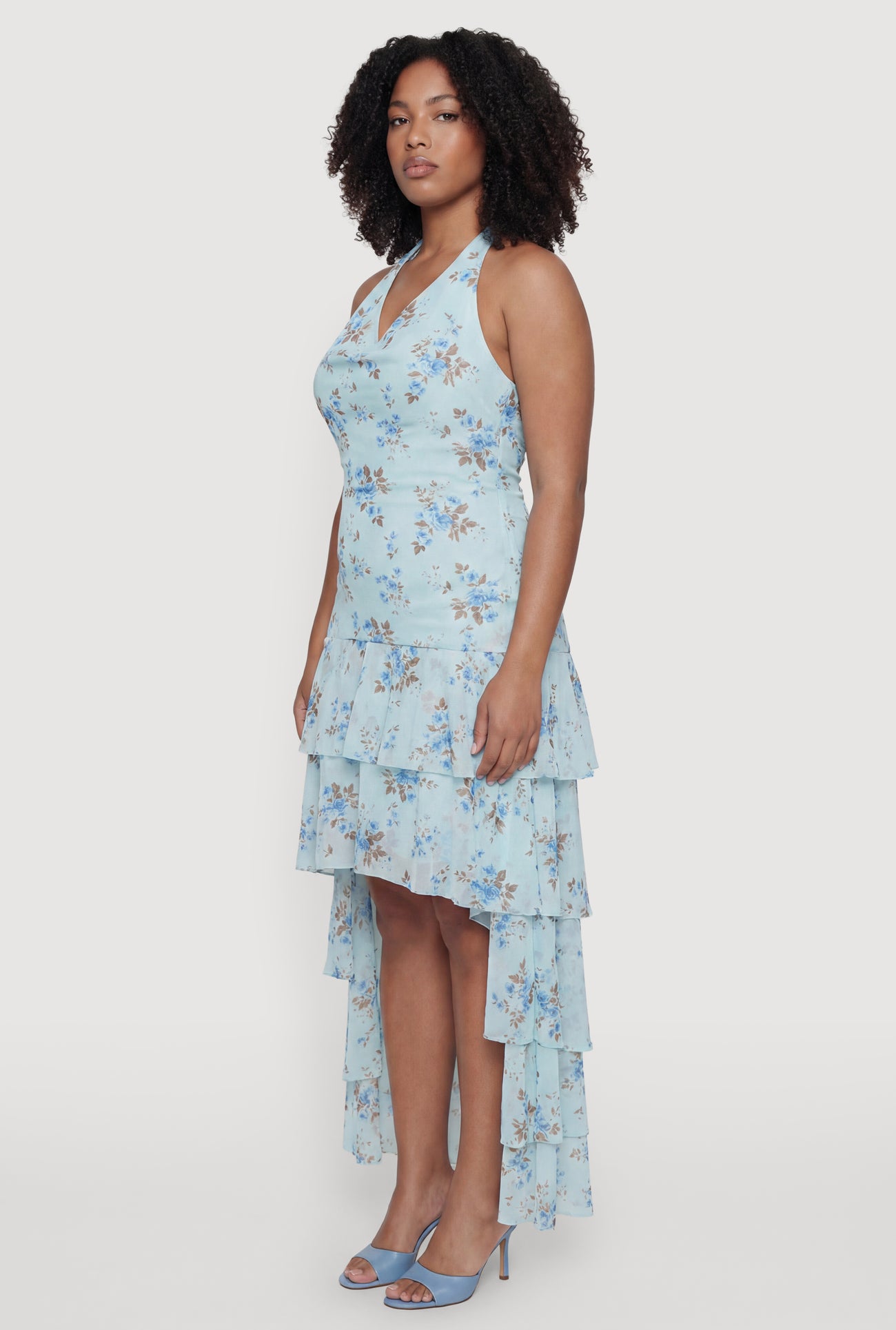 Plus Size Floral Ruffle Tiered High Low Dress Plus Size Floral Ruffle Tiered High Low Dress