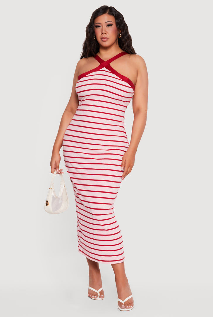 best slim fit dress pants A-Line Striped Knit Maxi Dress main image 1