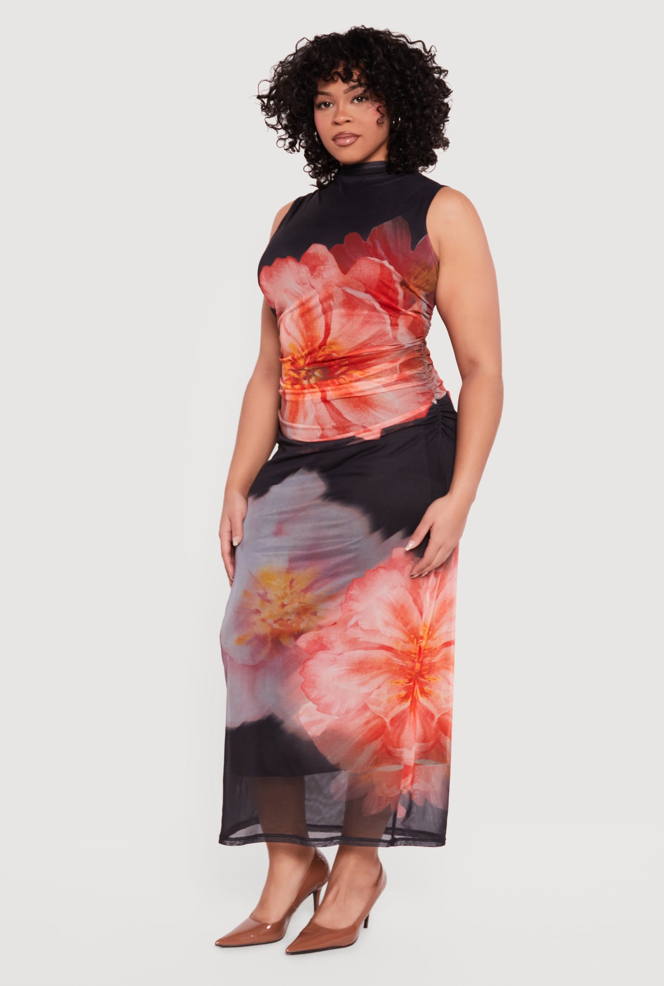 Plus Size Almost Famous Sleeveless Ruched Floral Maxi Dress