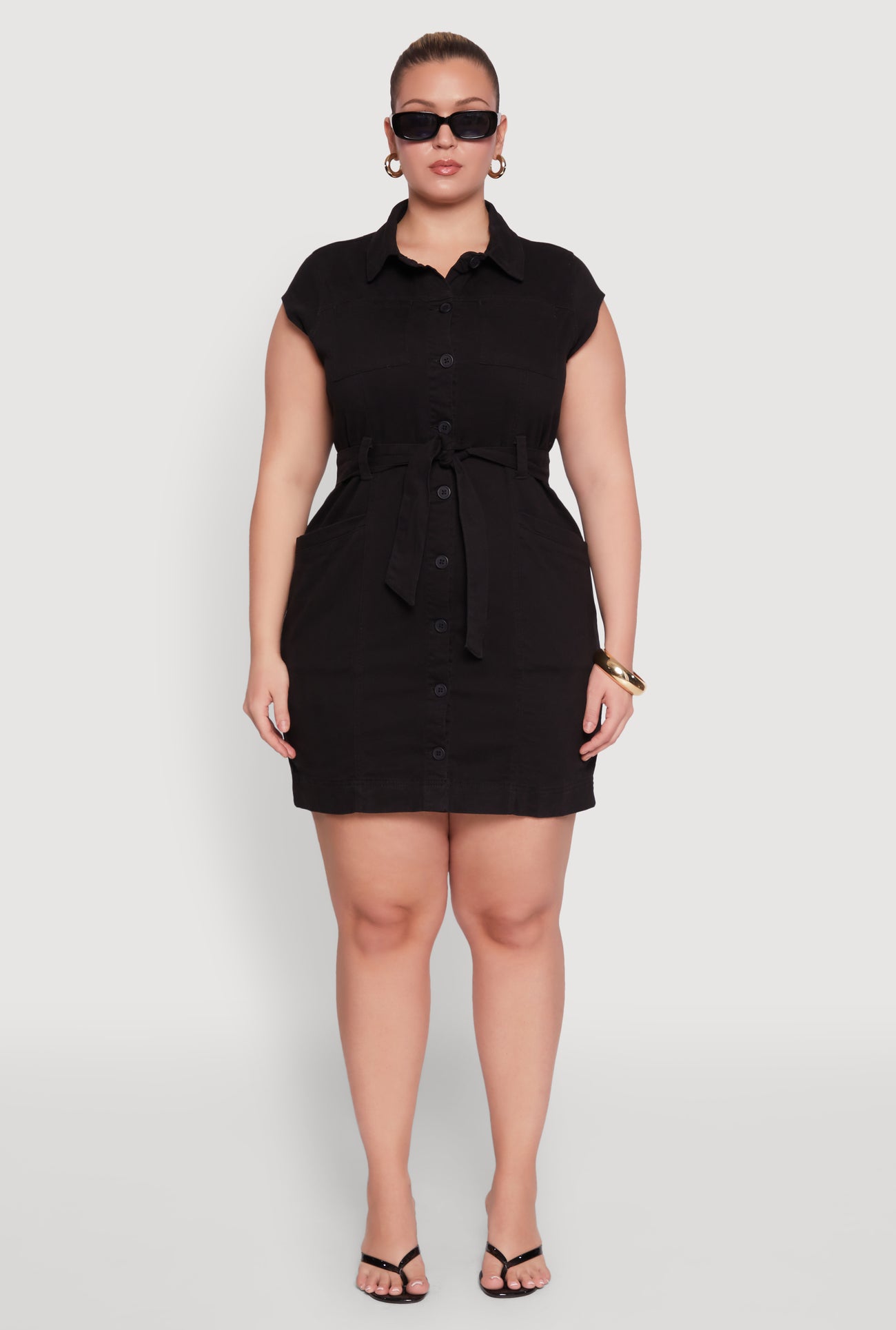 Plus Size Denim Cargo Pocket Shirt Dress
