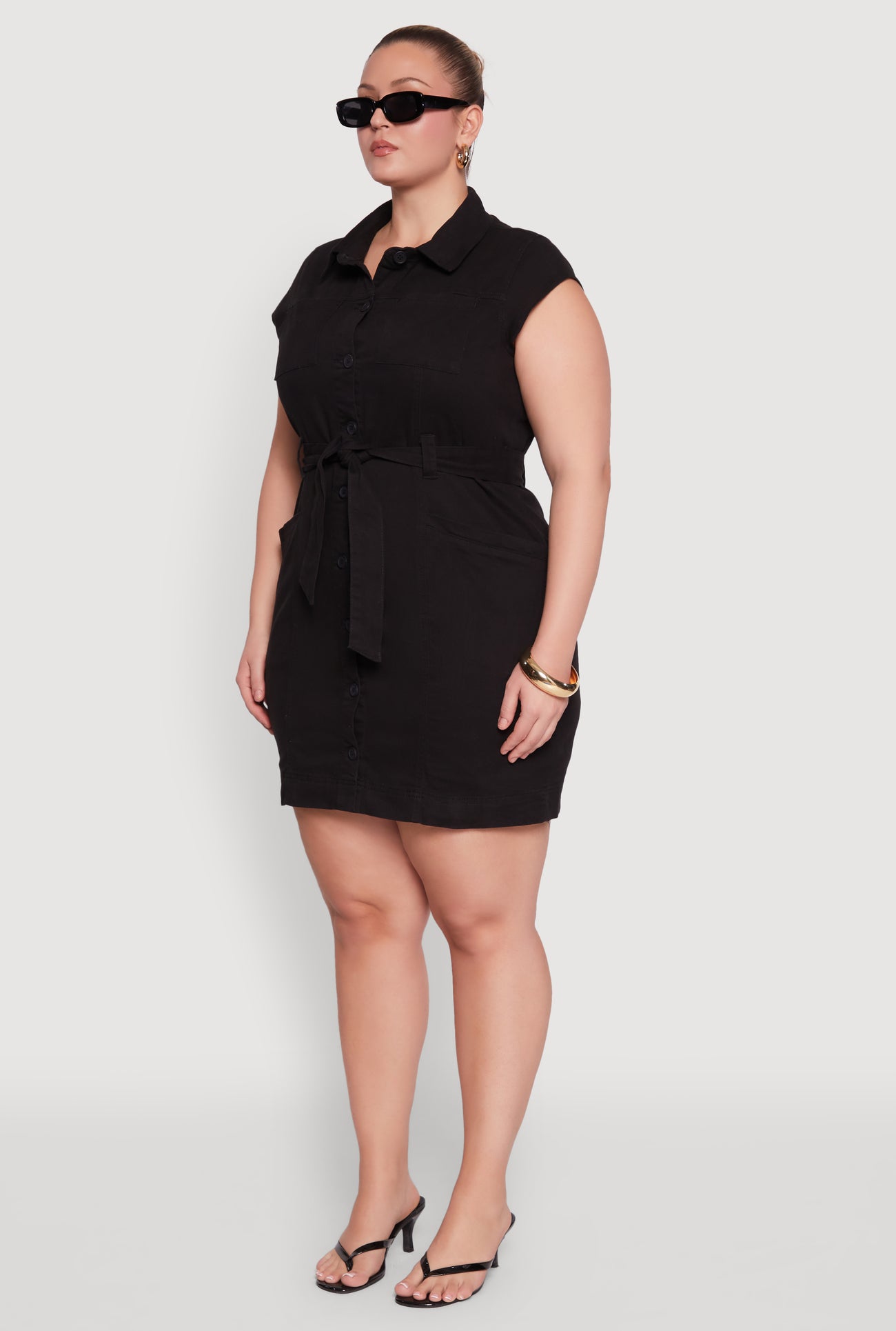 Plus Size Denim Cargo Pocket Shirt Dress