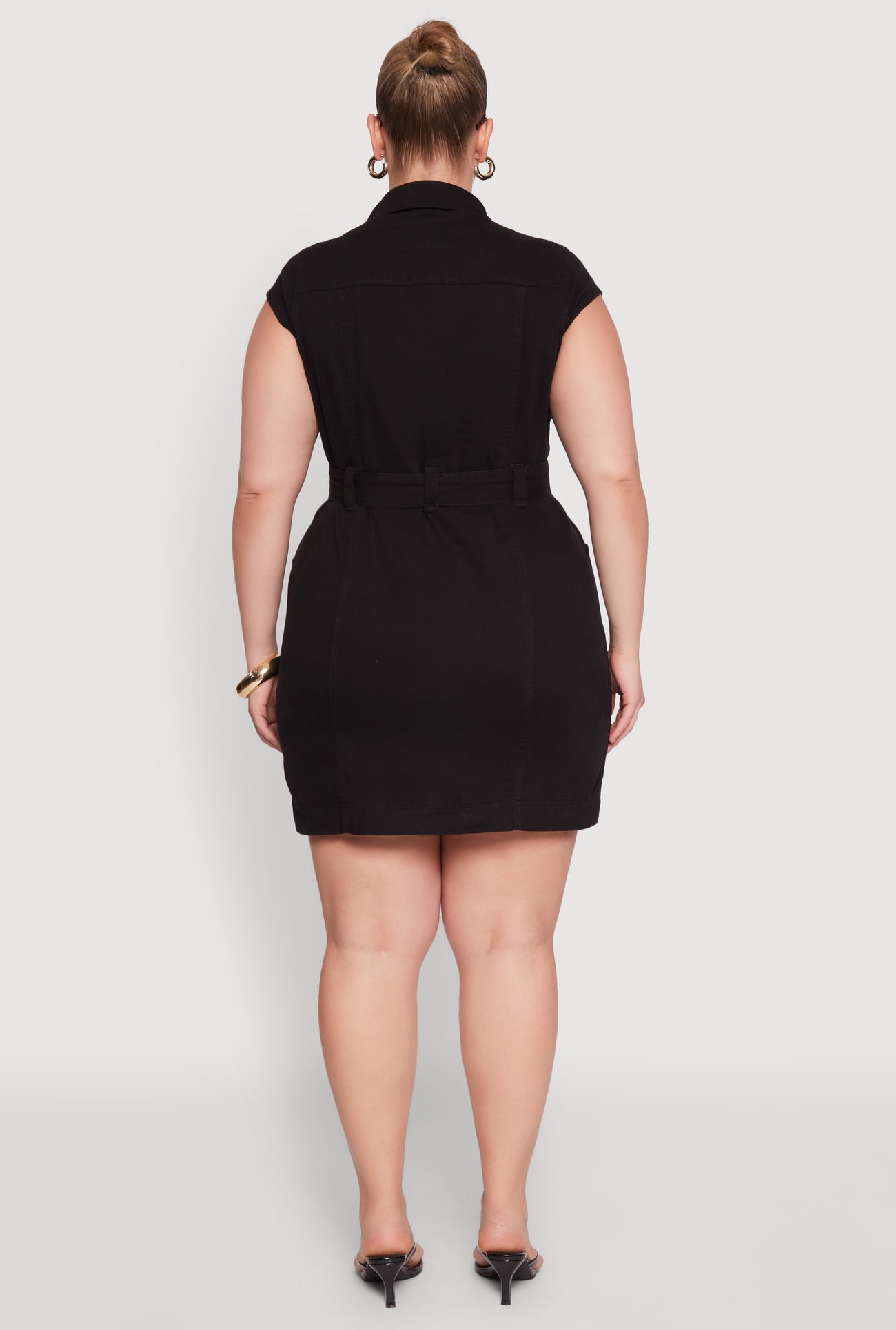 Plus Size Denim Cargo Pocket Shirt Dress