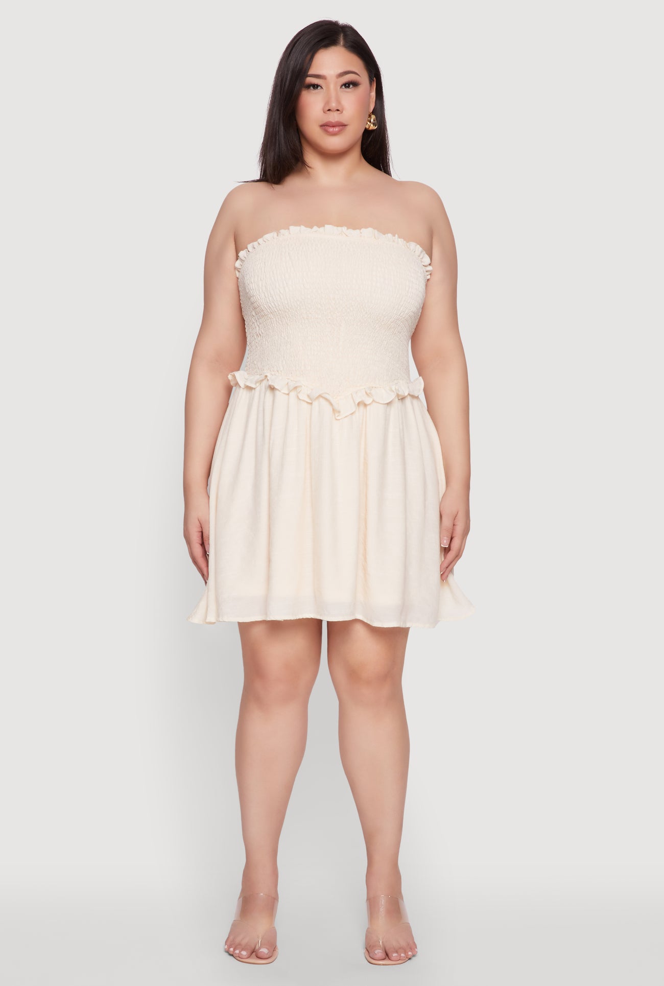 Plus Size Gauze Knit Smocked Mini Dress