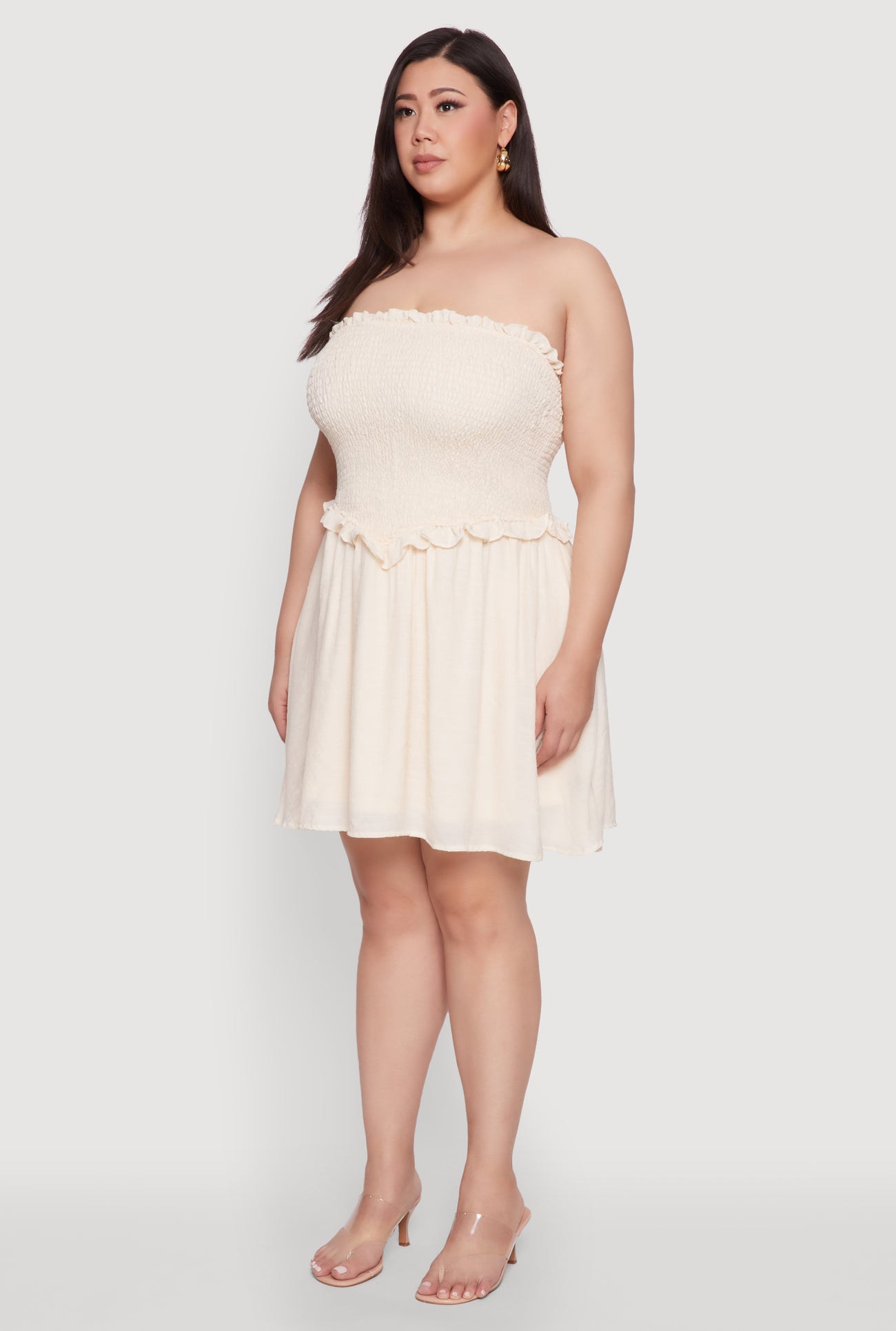 Plus Size Gauze Knit Smocked Mini Dress