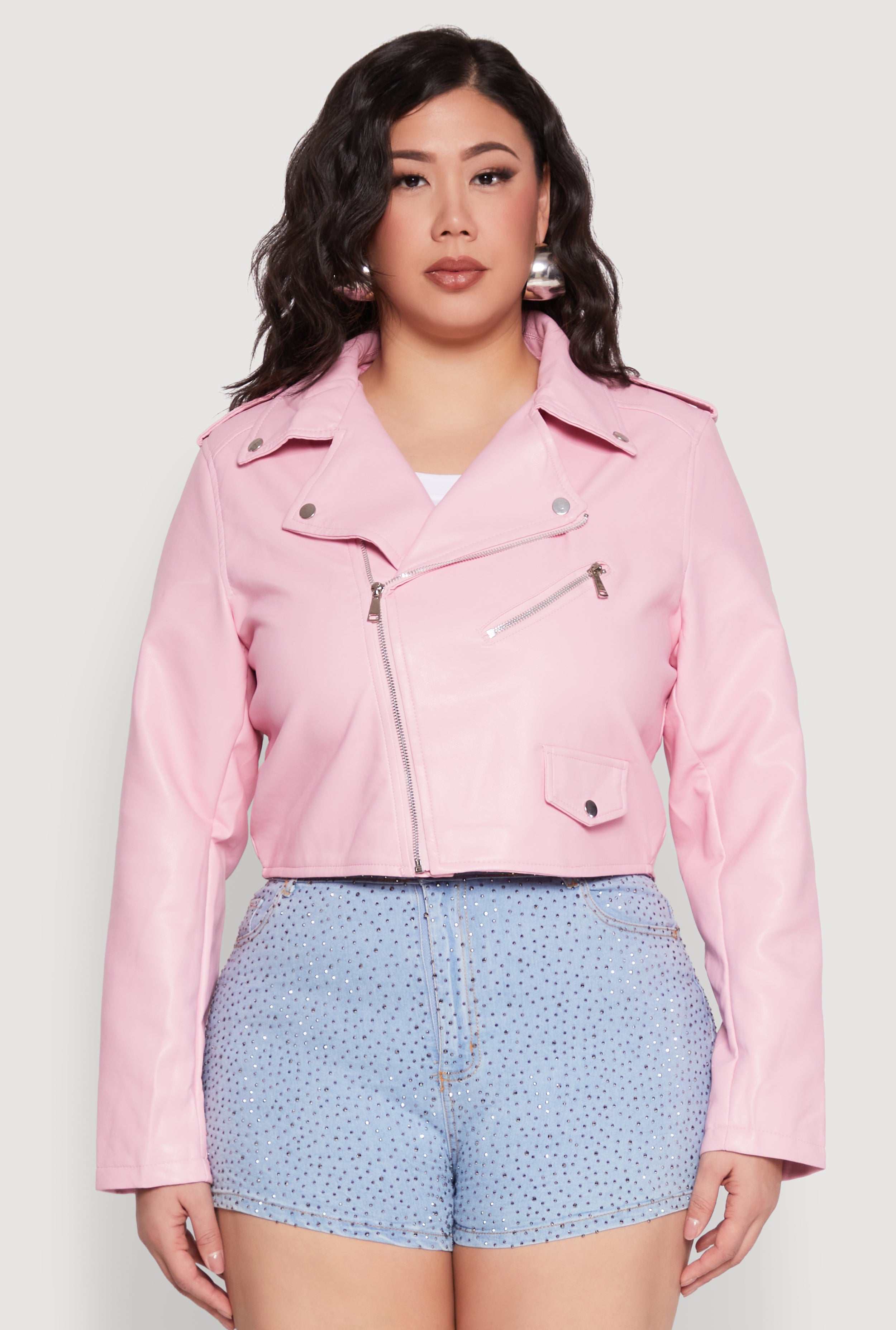 Plus Size Daisy Faux Leather Cropped Moto Jacket