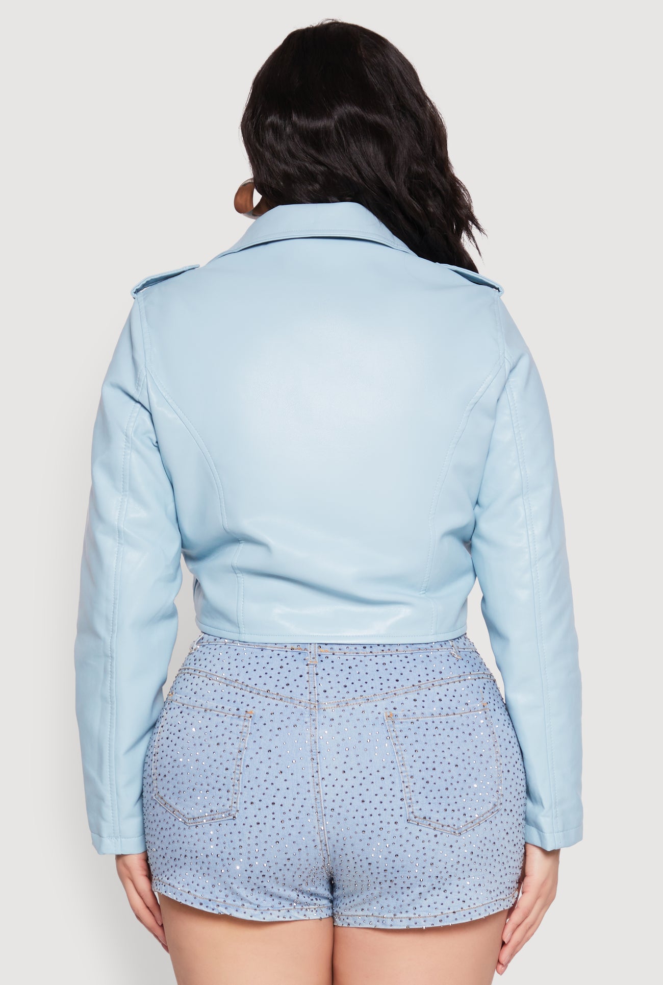 Plus Size Daisy Faux Leather Cropped Moto Jacket