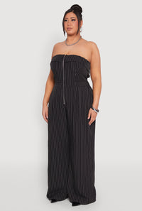Plus Size Pinstripe Zip Front Jumpsuit