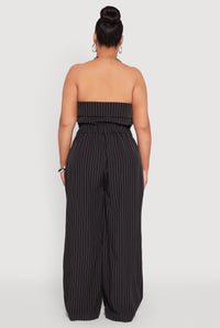 Plus Size Pinstripe Zip Front Jumpsuit