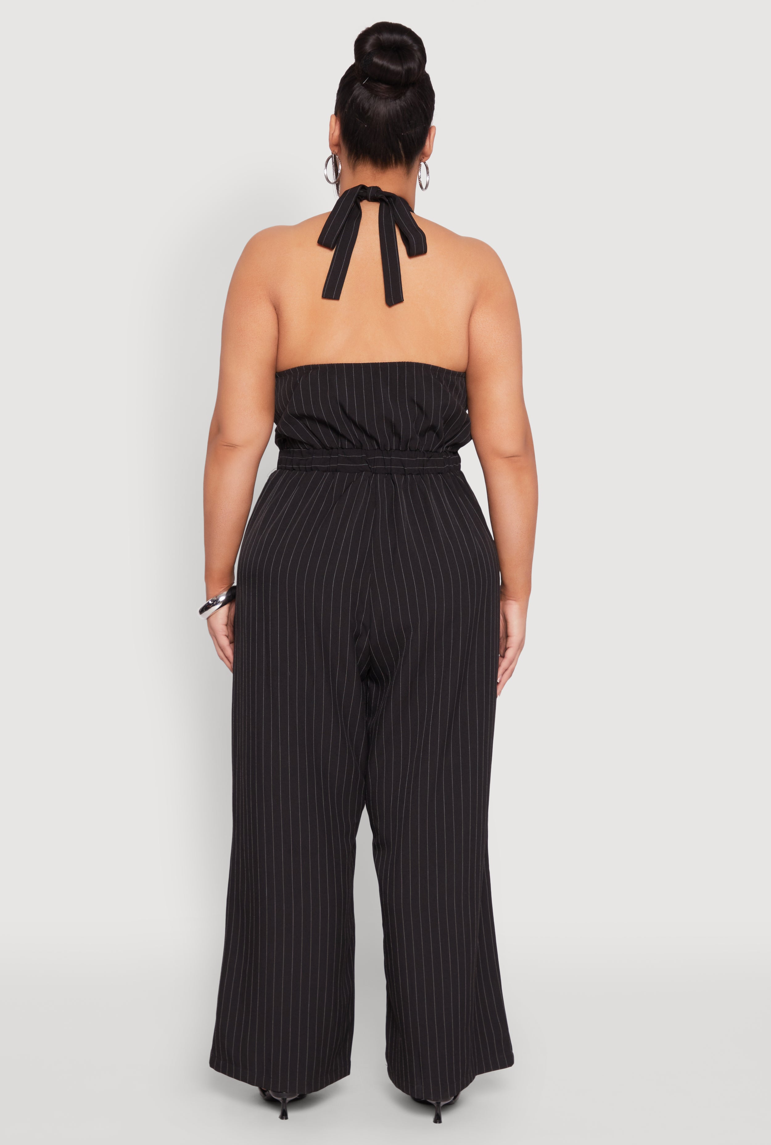 Plus Size Pinstripe Halter Wide Leg Jumpsuit