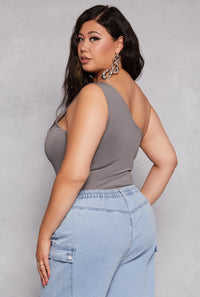 Plus Size Daisy Double Lined One Shoulder Bodysuit