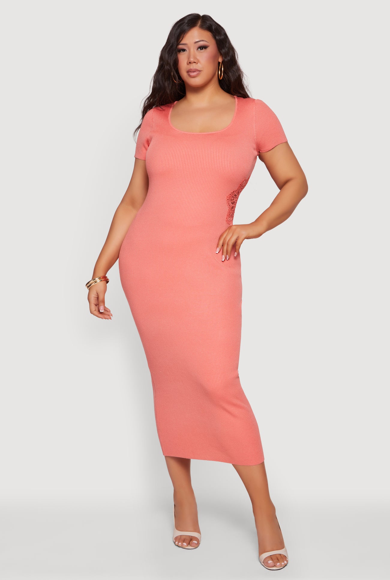 Plus Size Rib Knit Applique Detail Maxi Dress