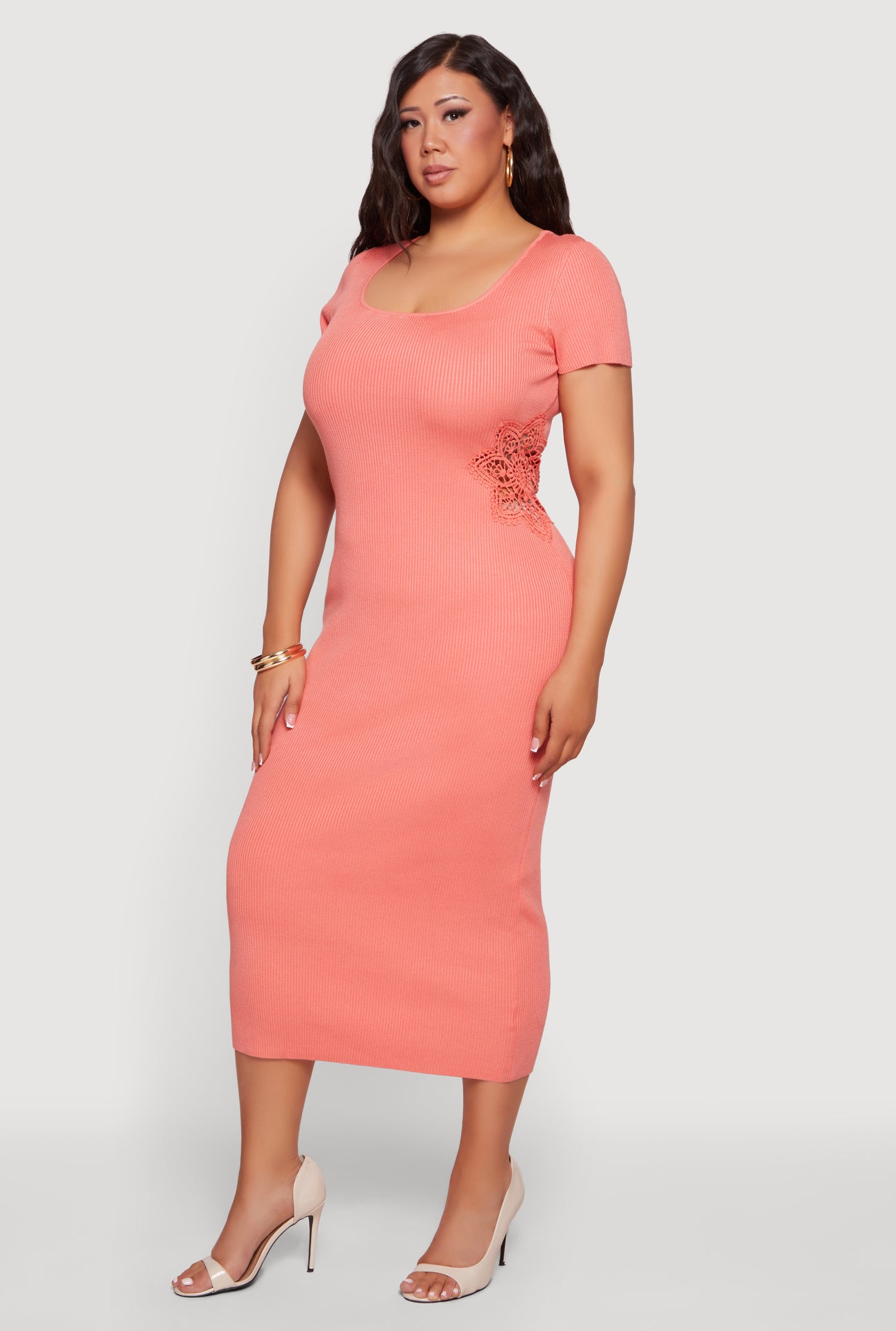 Plus Size Rib Knit Applique Detail Maxi Dress