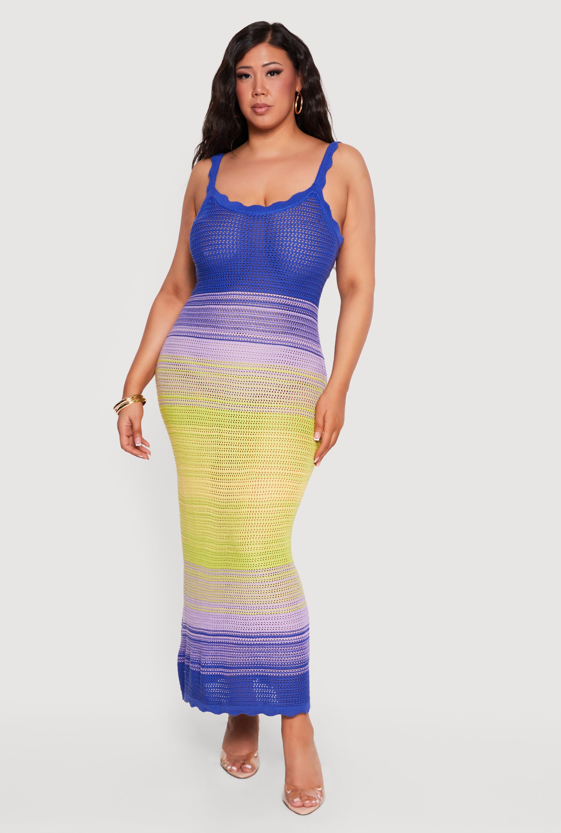 Plus Size Ombre Striped Crochet Cami Maxi Dress