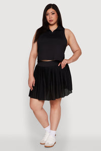 Plus Size Trendy Jersey Mesh Pleated Active Skort