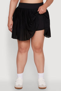 Plus Size Trendy Jersey Mesh Pleated Active Skort