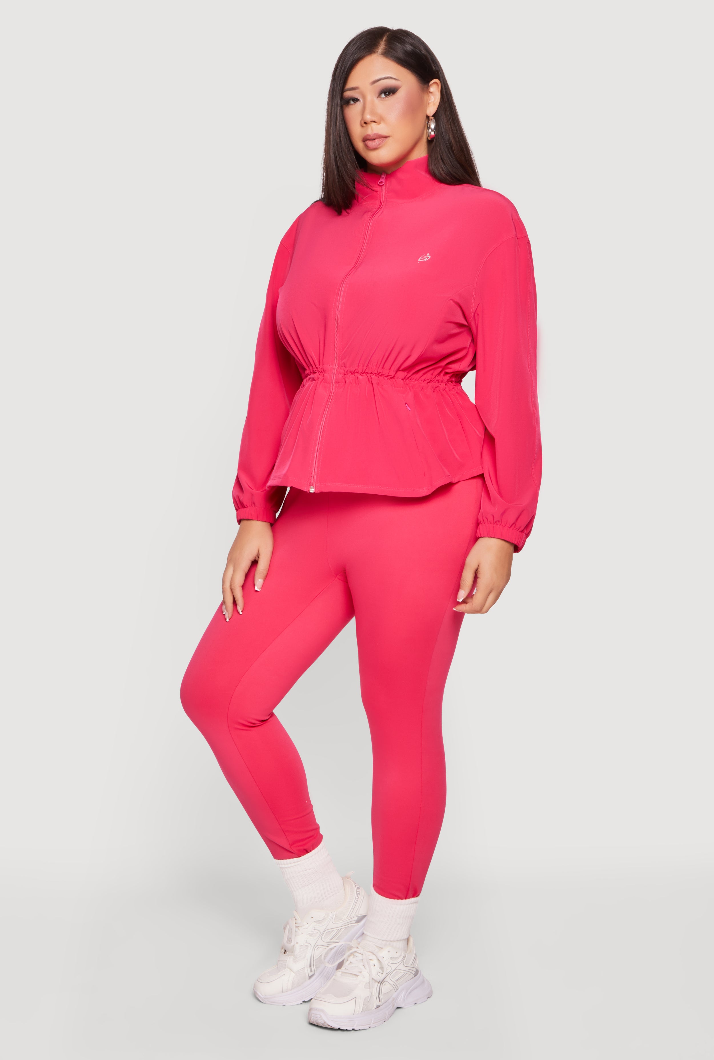 Plus Size Cinched Waist Track Jacket
