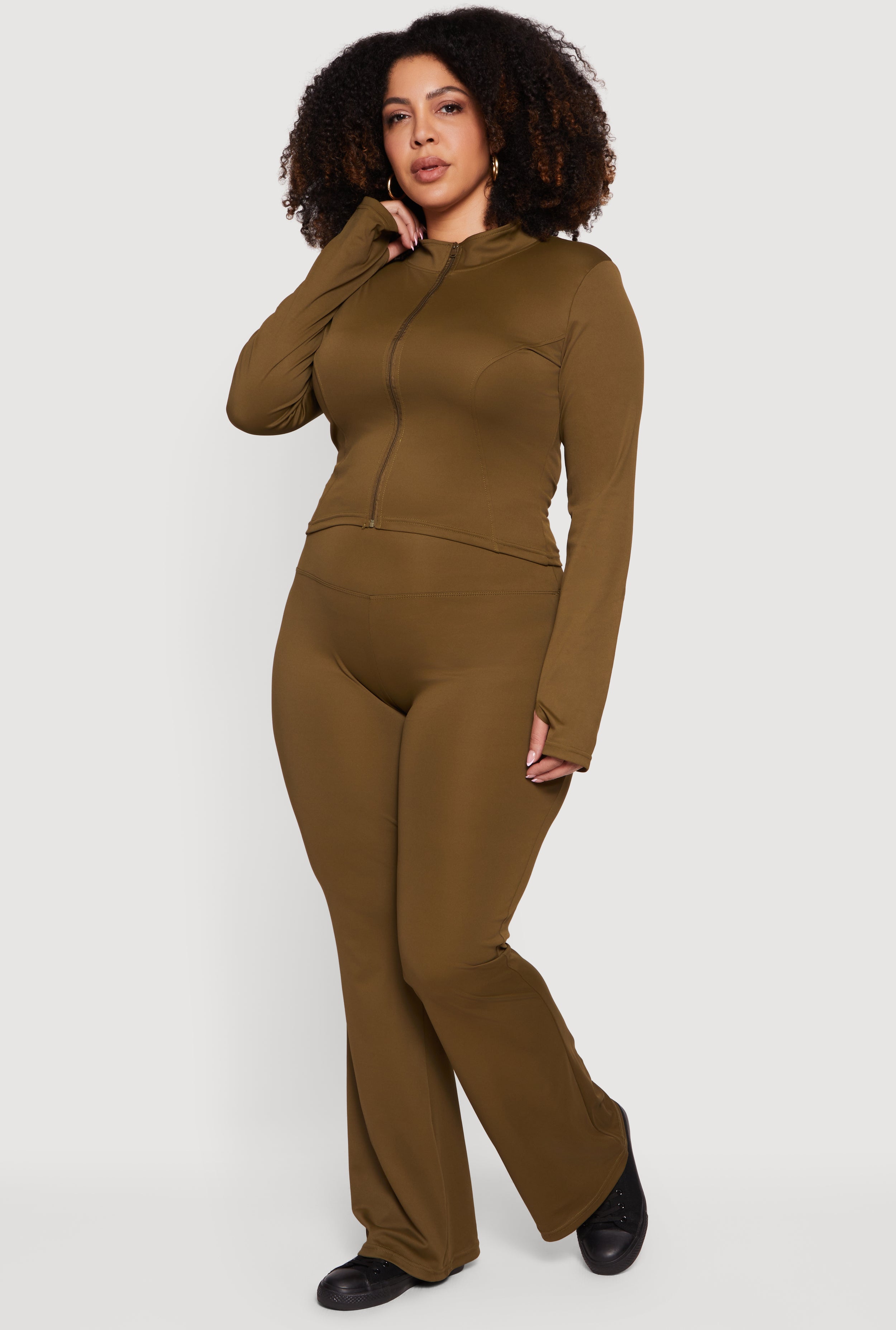 Plus Size Zip Front Mock Neck Active Jacket with Thumb Holes