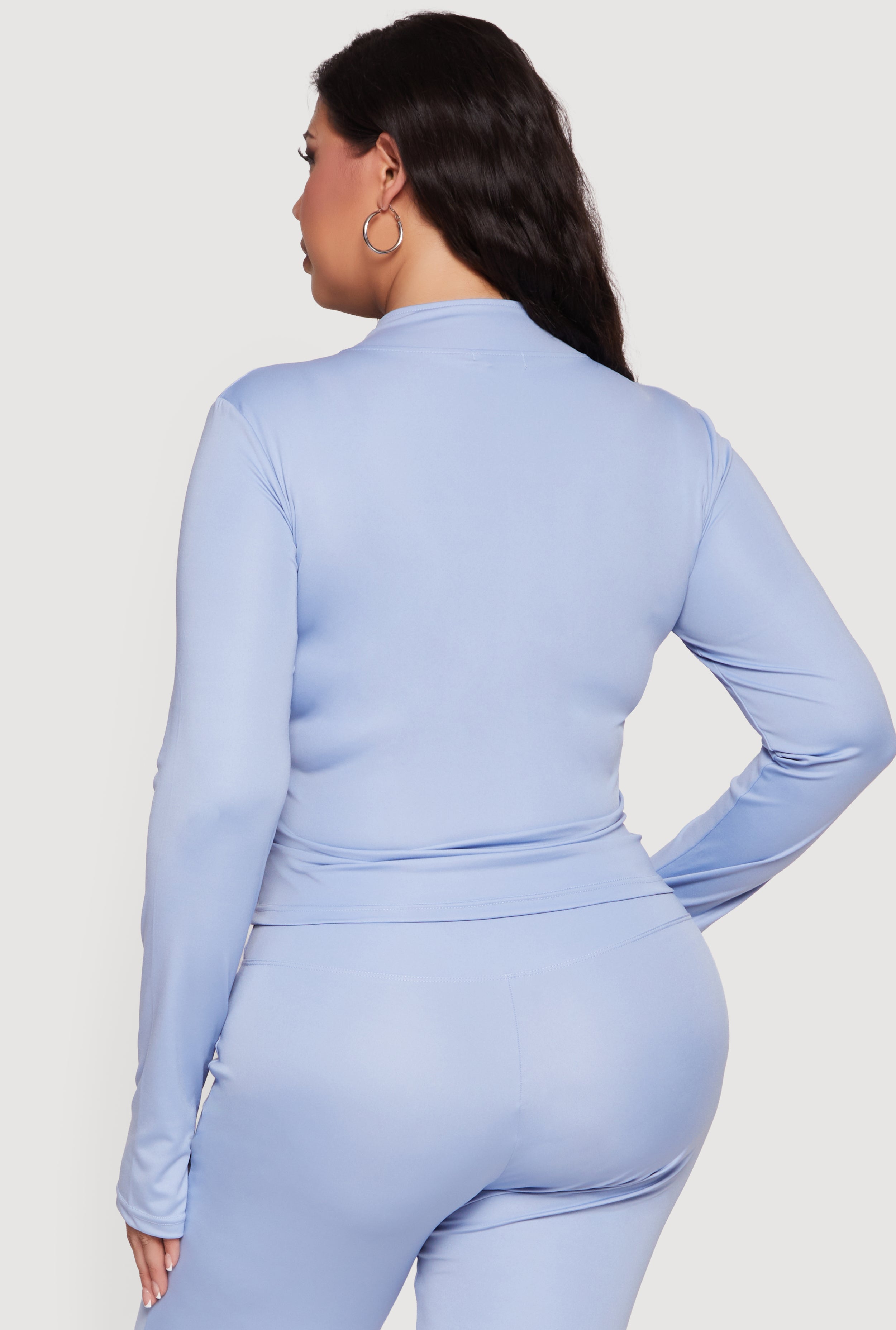 Plus Size Zip Front Mock Neck Active Jacket with Thumb Holes