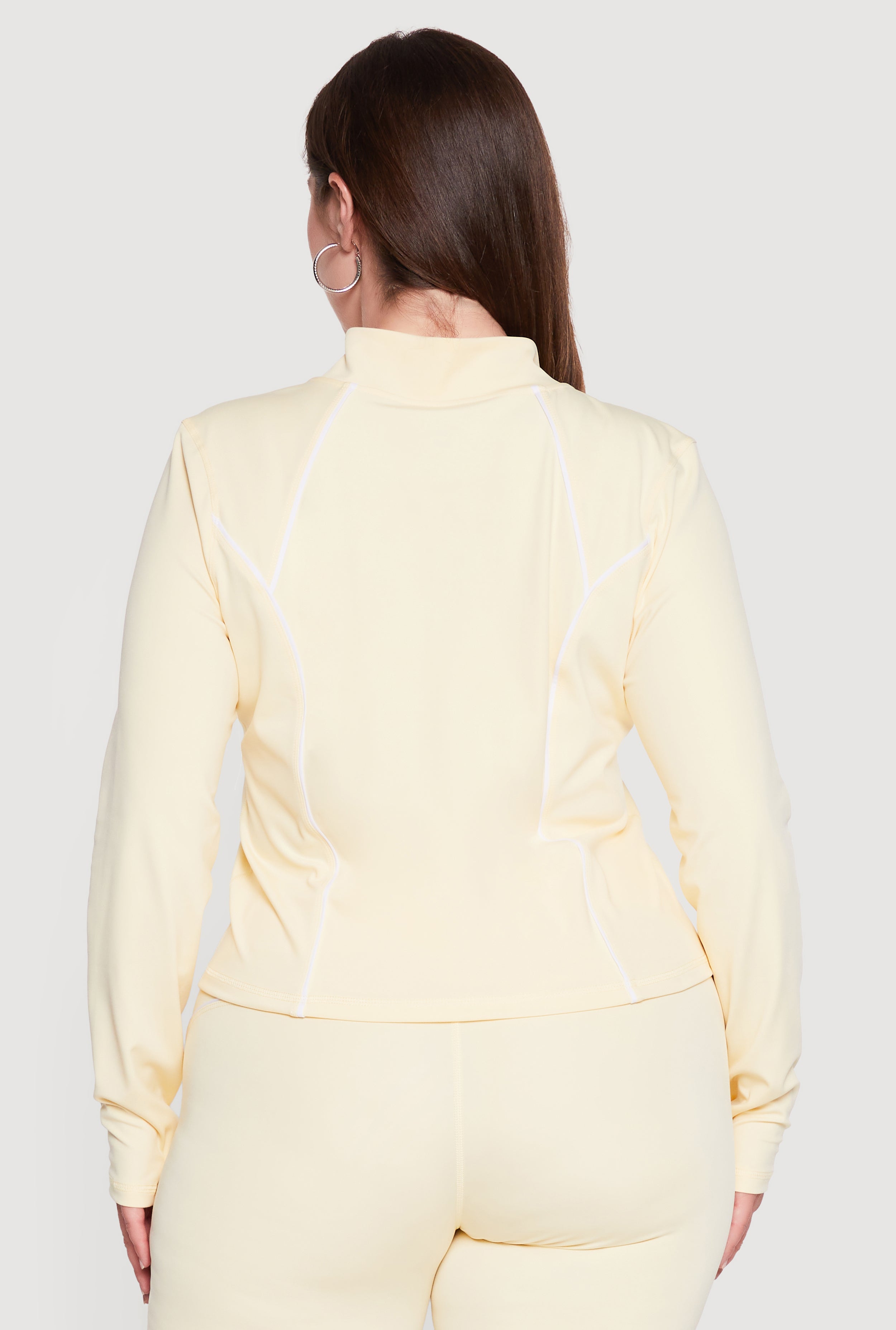 Plus Size Contrast Piping Zip Front Mock Neck Active Jacket