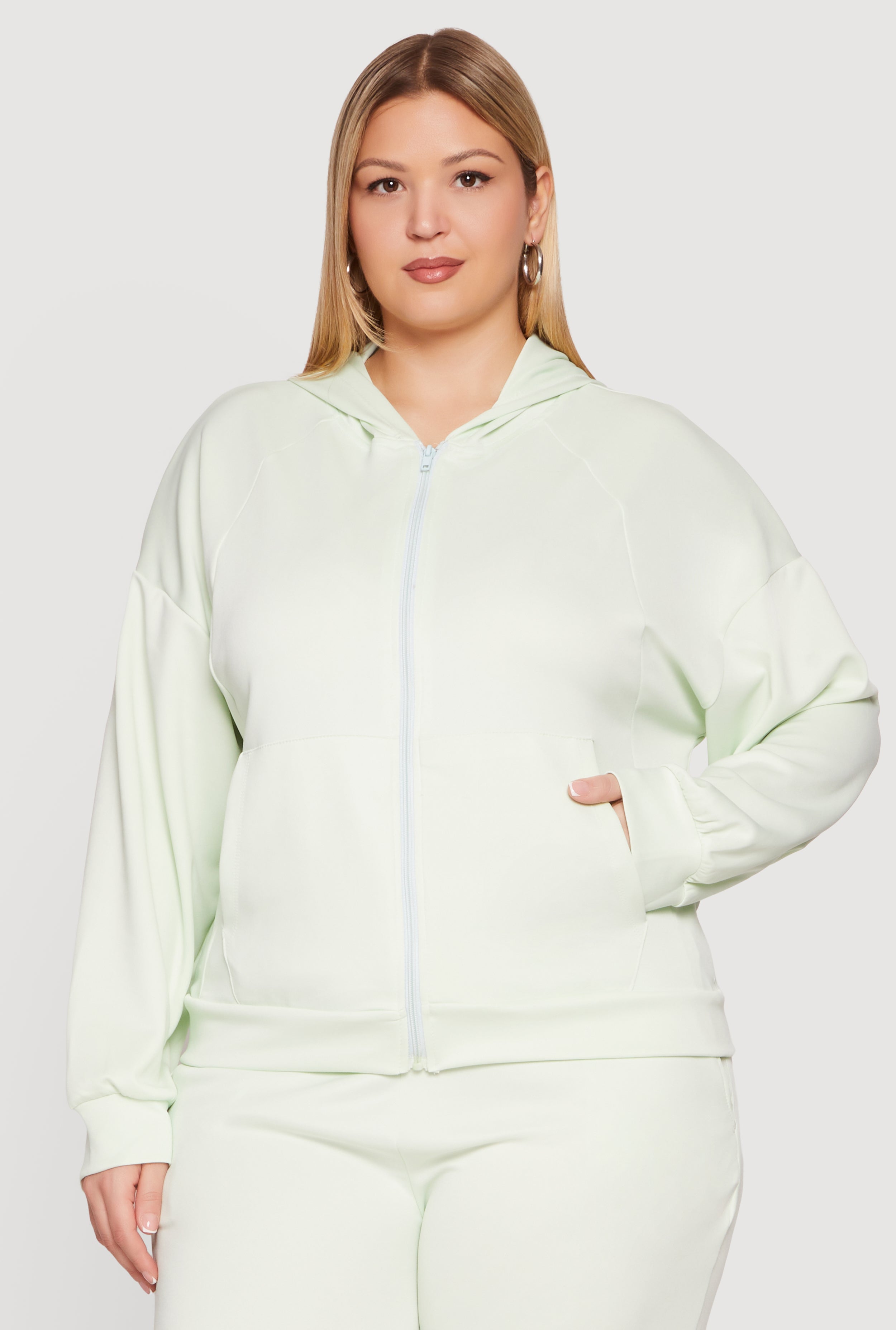 Plus Size Long Sleeve Zip Front Hoodie